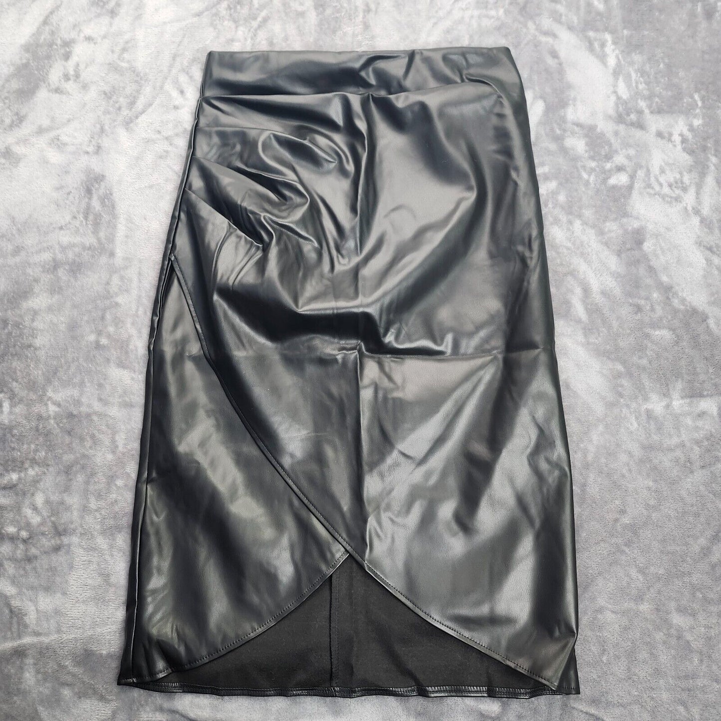 MICAS Womens High Waist Asymmetric Split Faux Leather Midi Skirt Medium
