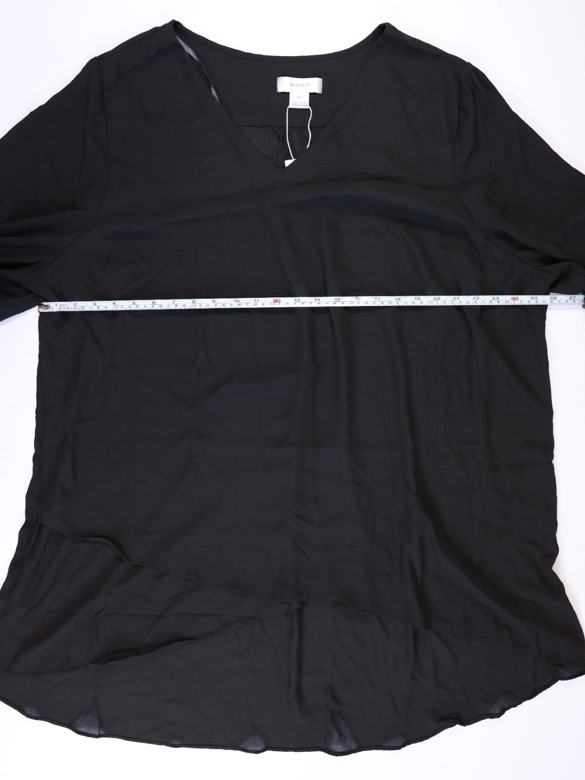 Refinity Chic Top Overlay Shirt V Kneck with Pockets Size XL Black