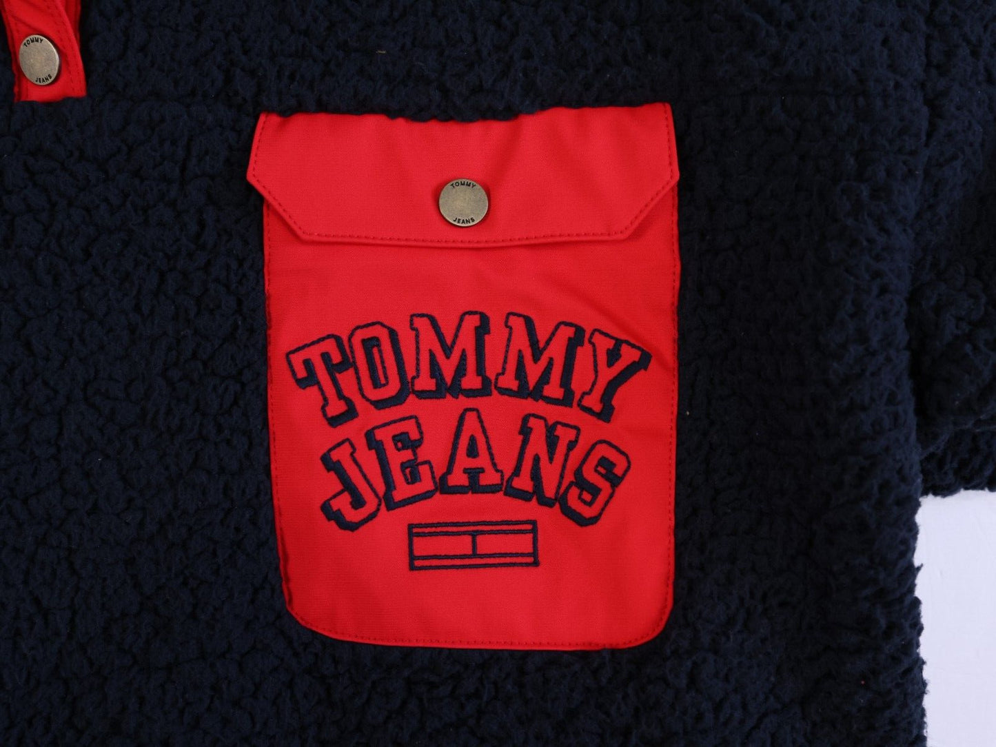 $99 Womens Tommy Jeans Hilfiger Logo Pocket 1/4 Snap Fleece Sherpa Pullover M