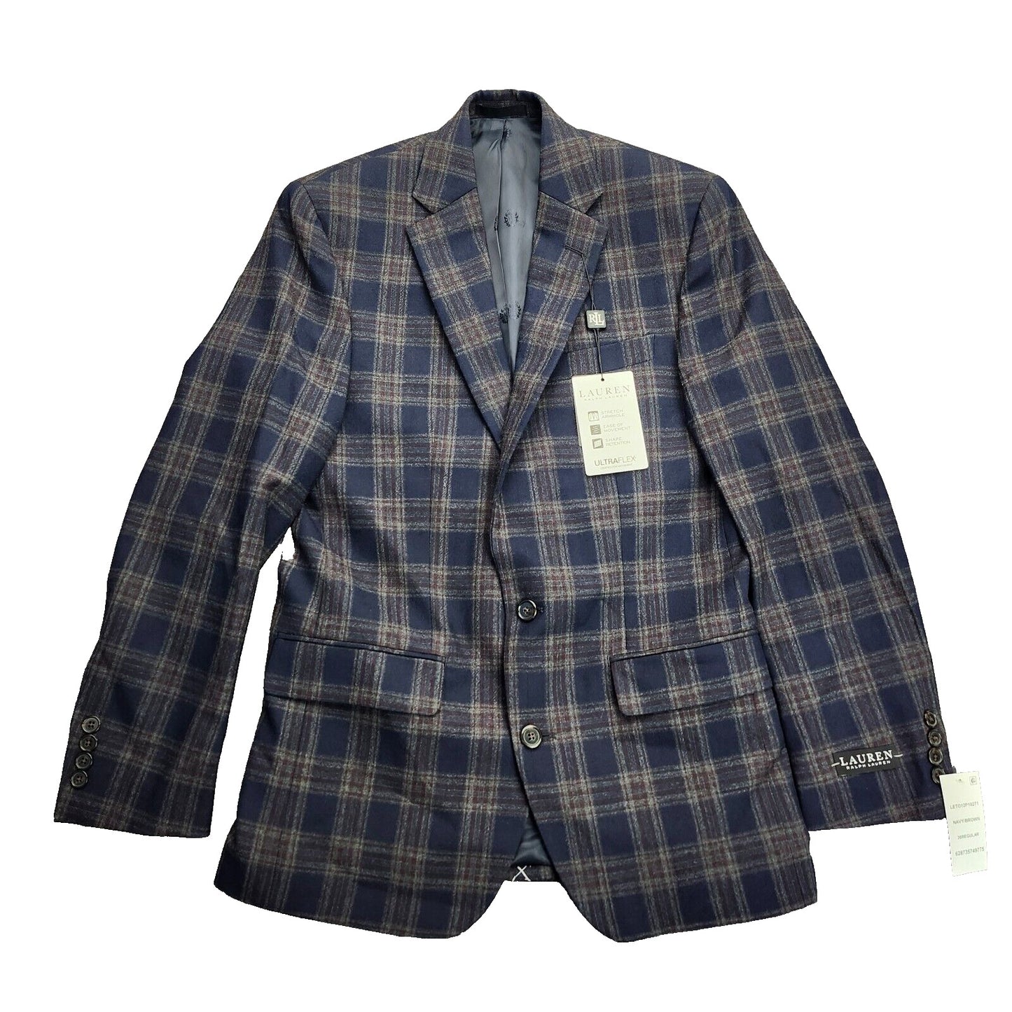 Lauren Ralph Lauren Polyester Blue Plaid Suit Jacket Blazer 36R NWT