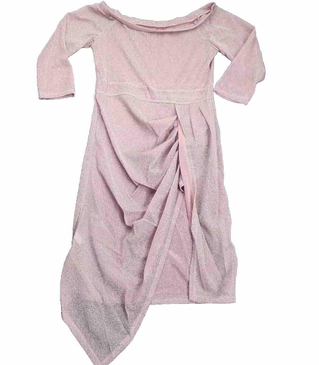 Womens Strapless High Slit Tight Dress Half Sleeve Pink Sparkle 2XL