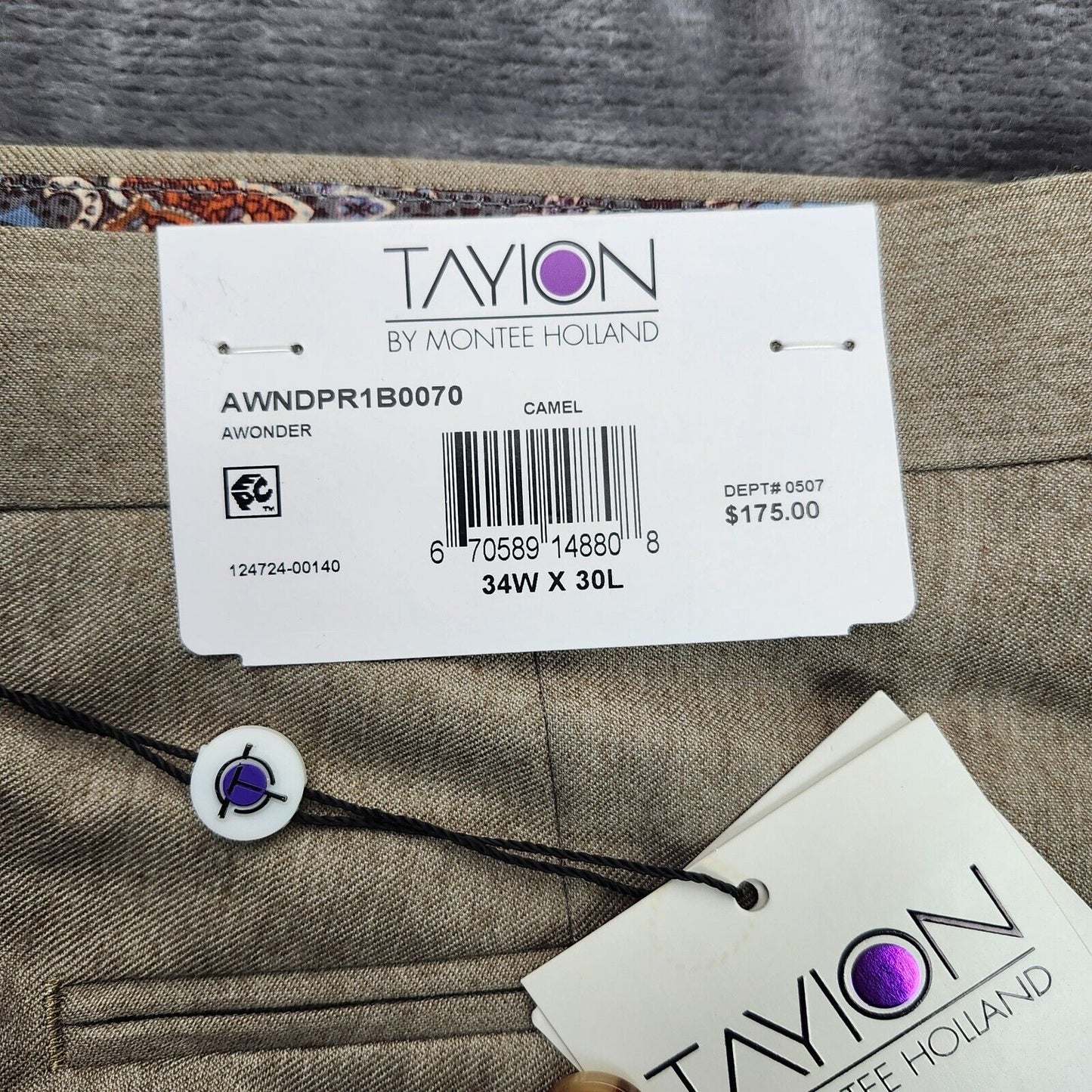 Tayion By Montee Holland Mens Classic-Fit Wool-Blend Dress Pants 34W x 30L Camel