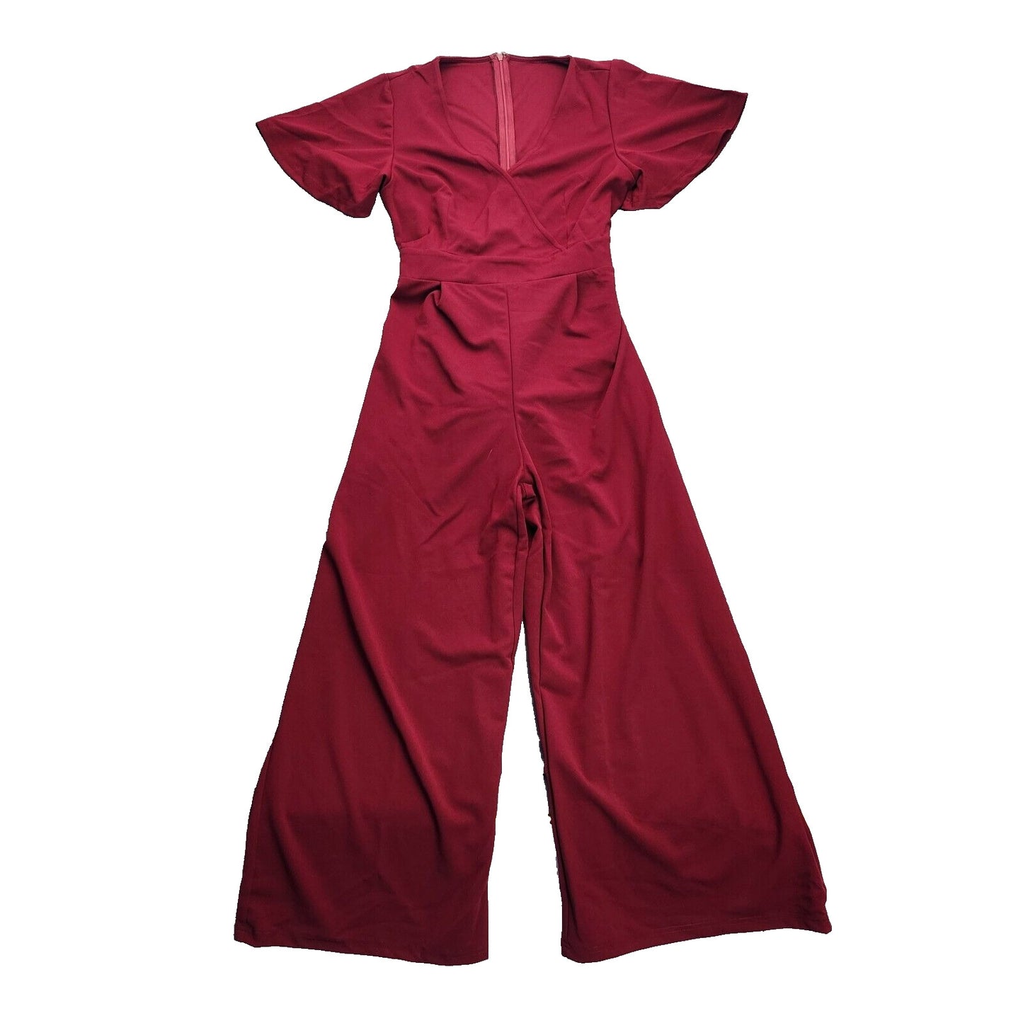 CUPSHE Women's V-Neck Wide Leg Jumpsuit Burgundy X-Large