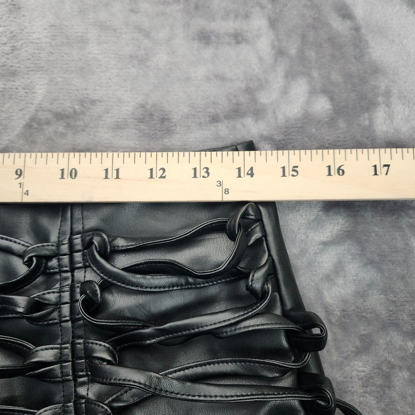 MICAS Womens Black Faux Leather Mini Skirt with Ties Size Large