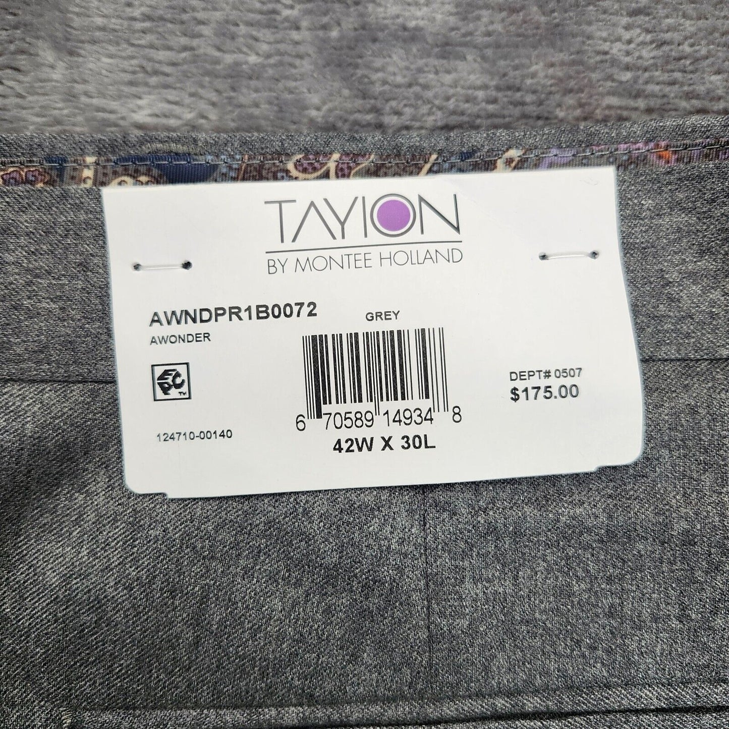 Tayion By Montee Holland Mens Classic-Fit Wool-Blend Dress Pants 42W x 30L Grey