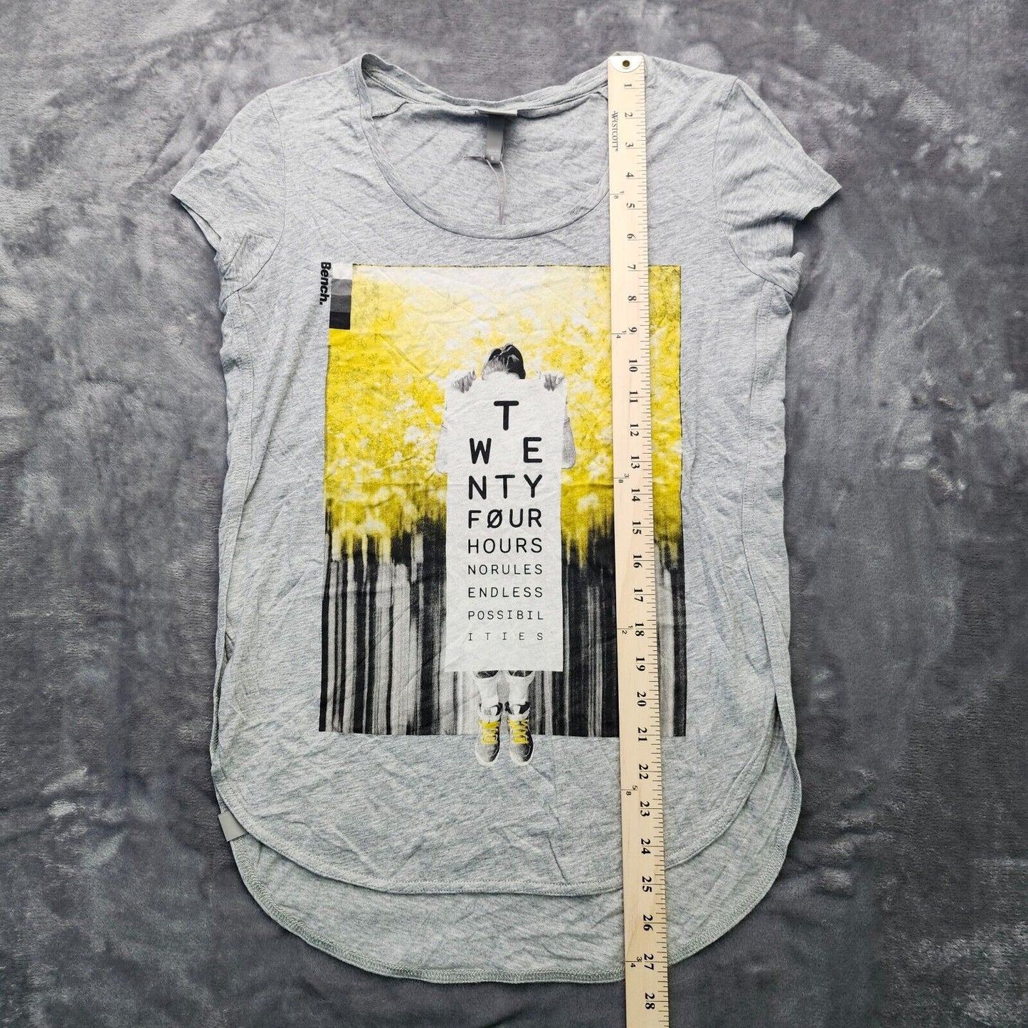 Bench Urban Wear Womens Graphic Cap Sleeve T-Shirt Size Small GRY/Yellow