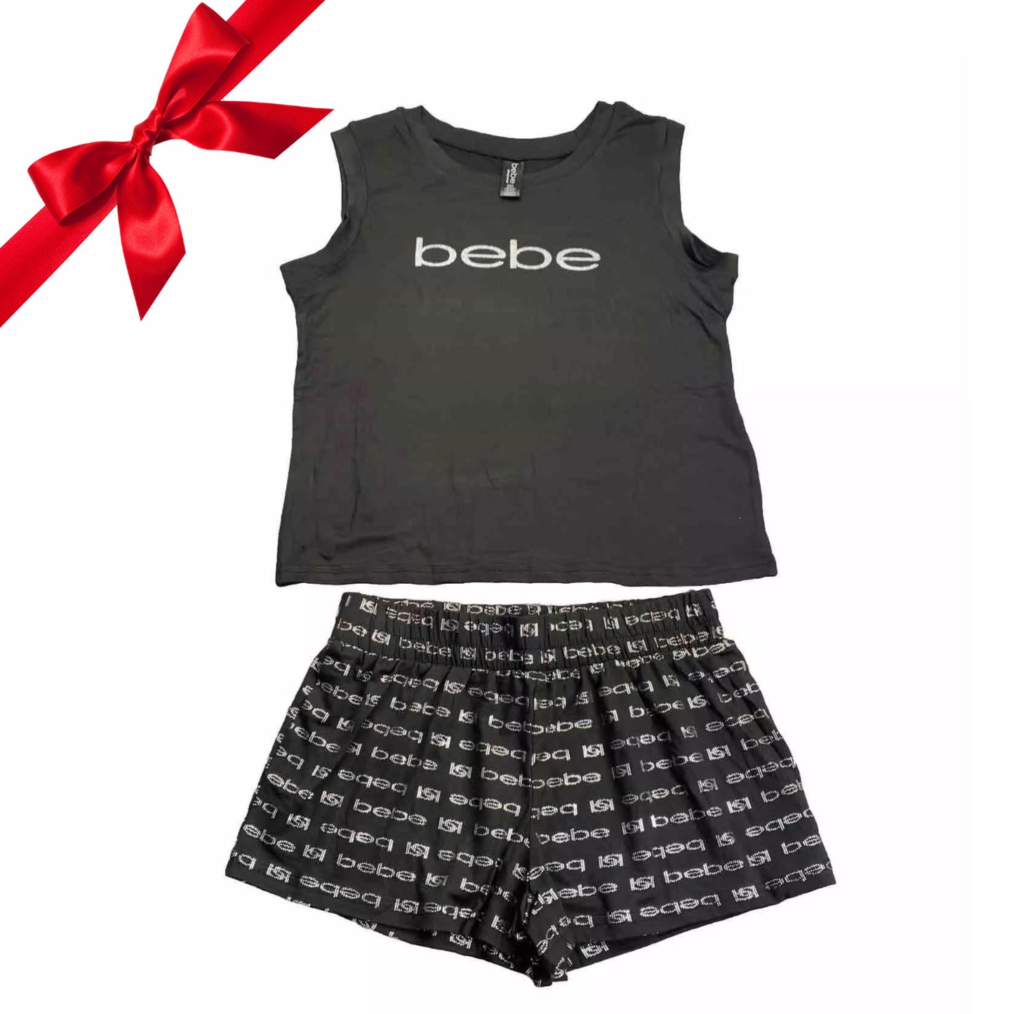 bebe Womens Pajama Sets Tank Top Shirt and Shorts Sleepwear Black Size XL