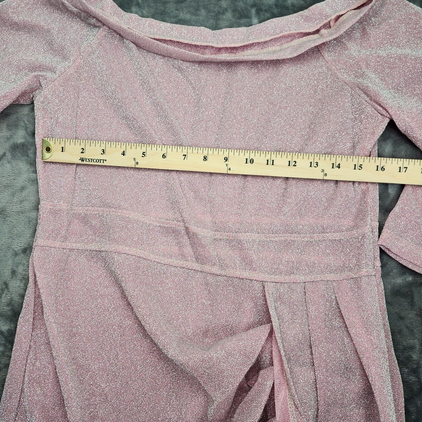 Womens Strapless High Slit Tight Dress Half Sleeve Pink Sparkle 2XL