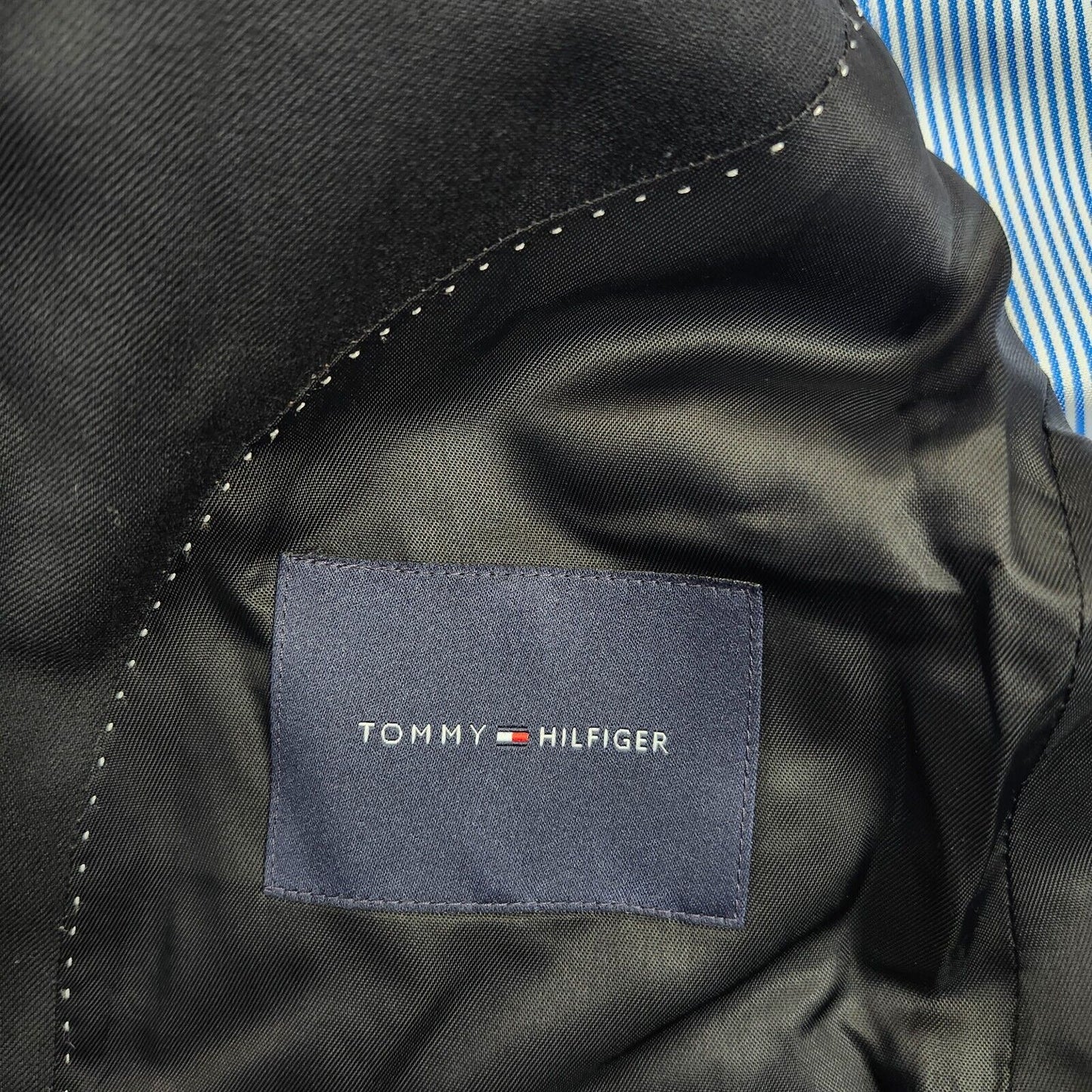 Tommy Hilfiger Suit Jacket Blazer Notch Lapel Black Size 38 Long 100% Wool
