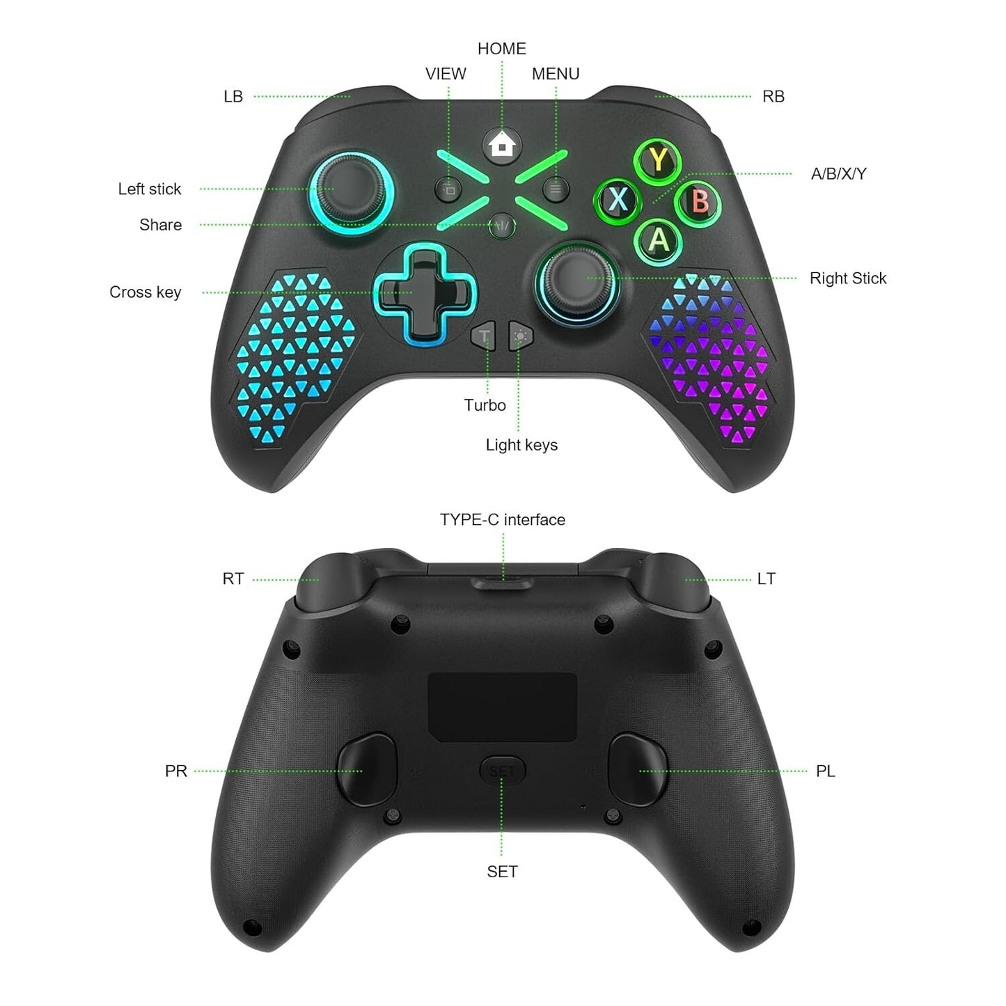 2pack RGB Wireless Controller For Xbox One /S/X Windows 10/11 2.4G Adapter