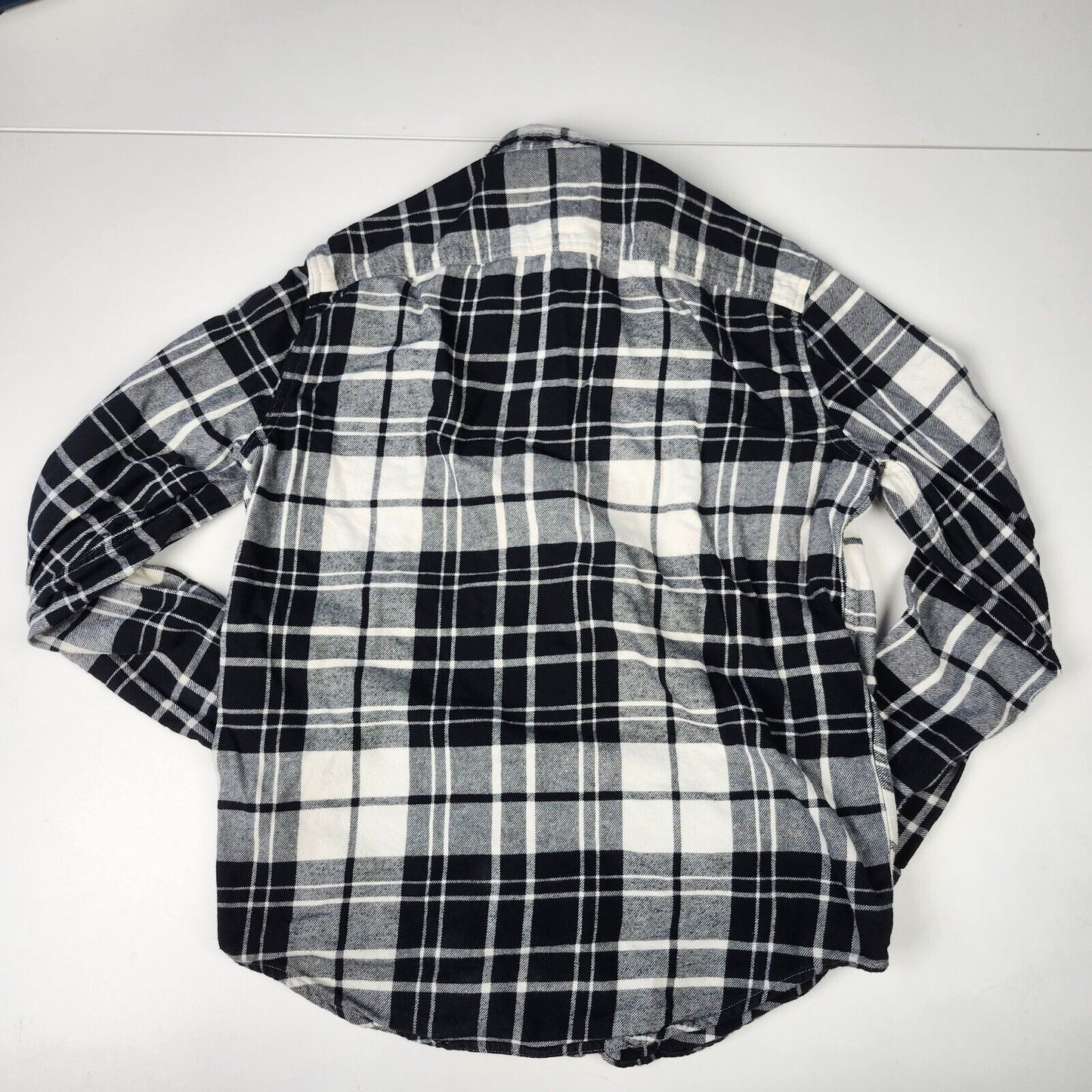American Eagle Tartan Flannel Casual Button Shirt Mens Size Large L Black White