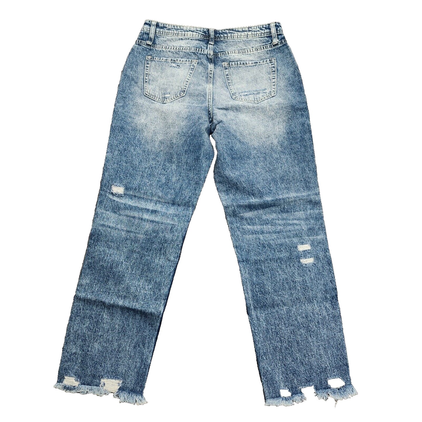 NWT Flamingals Women's High Waist Straight Ripped Ankle Blue Jeans Size Medium