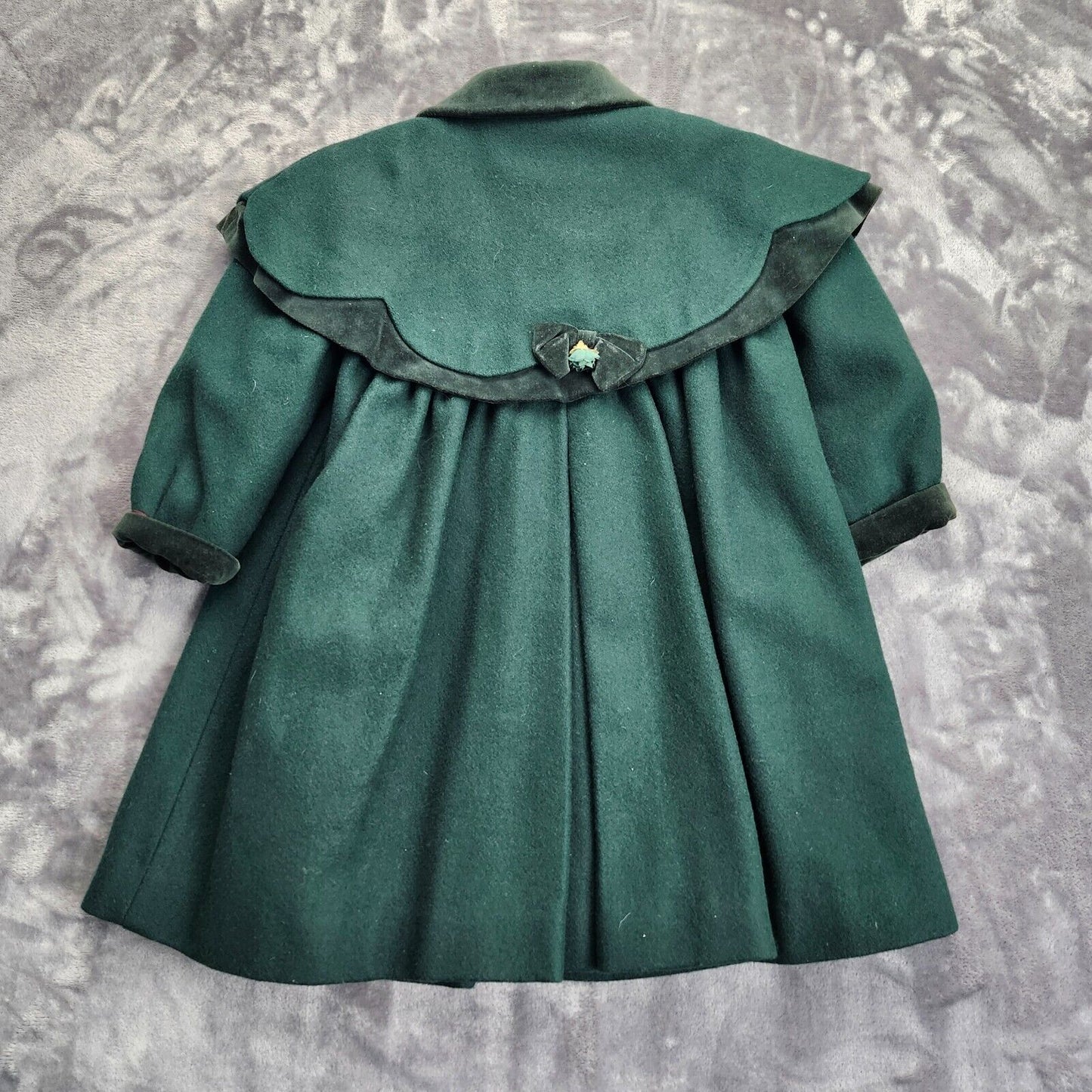 Rothschild Girls' Green Wool Blend Dress Coat with Velvet Accents, Size 4