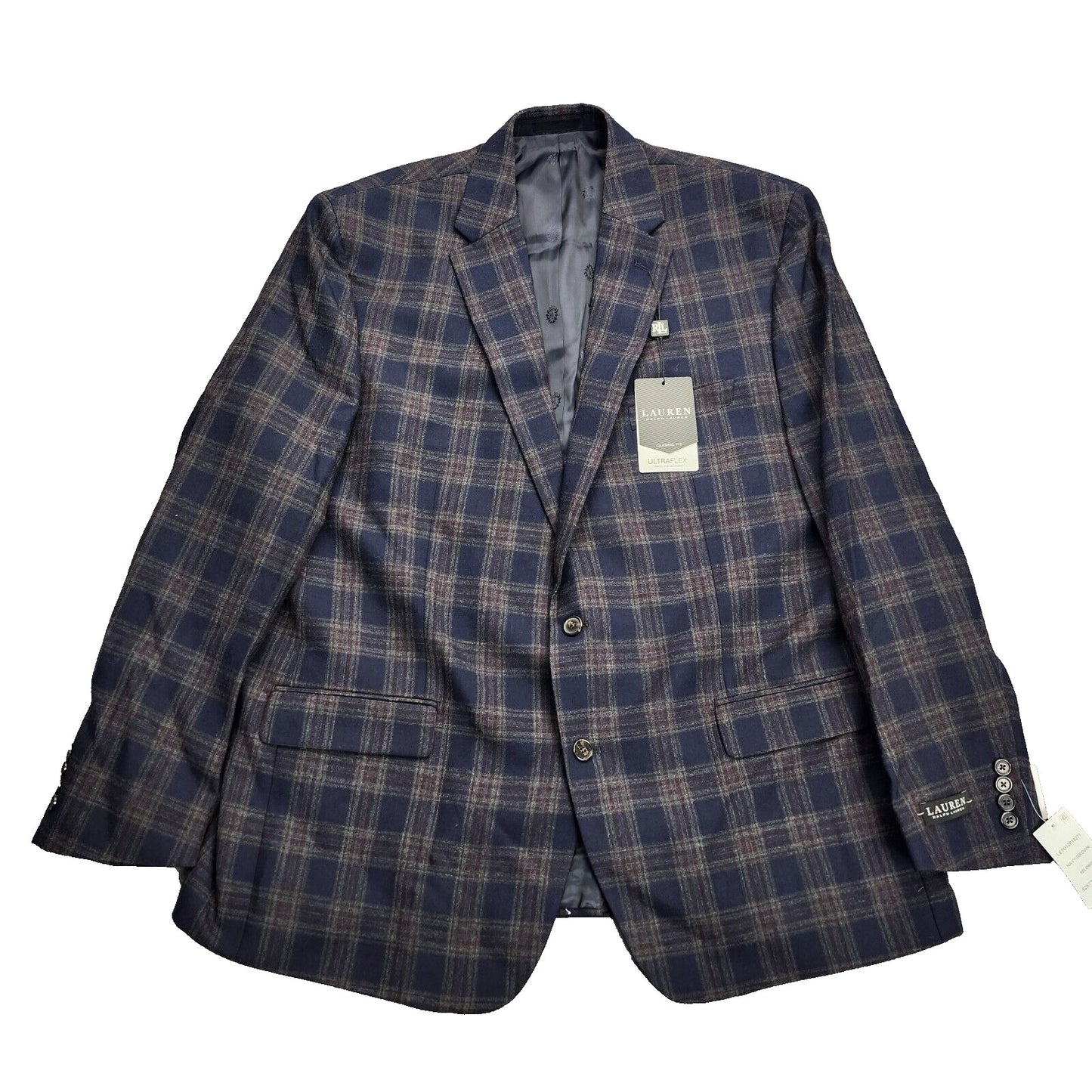 Lauren Ralph Lauren Polyester Blue Plaid Suit Jacket Blazer 50L NWT