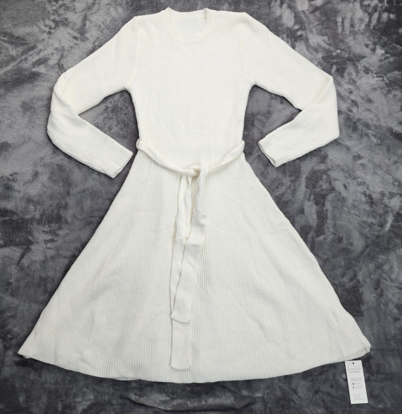 CUPSHE Women's White Knit Belted Sweater Dress sz Small