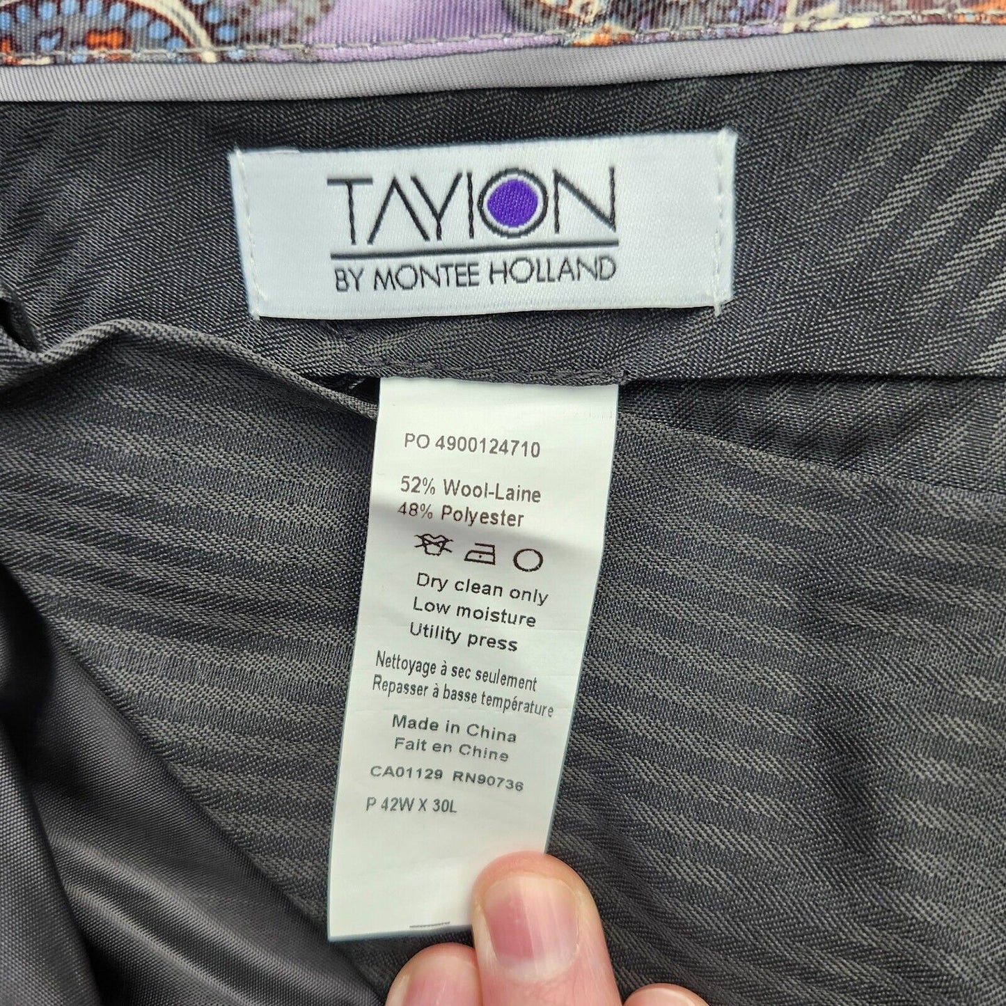 Tayion By Montee Holland Mens Classic-Fit Wool-Blend Dress Pants 42W x 30L Grey