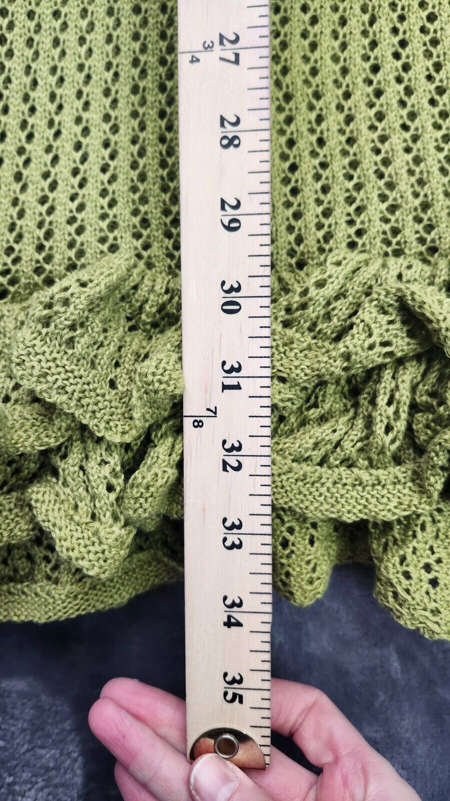 Micas Openwork Knit Mini Dress with Ruffle Hem Green size XL