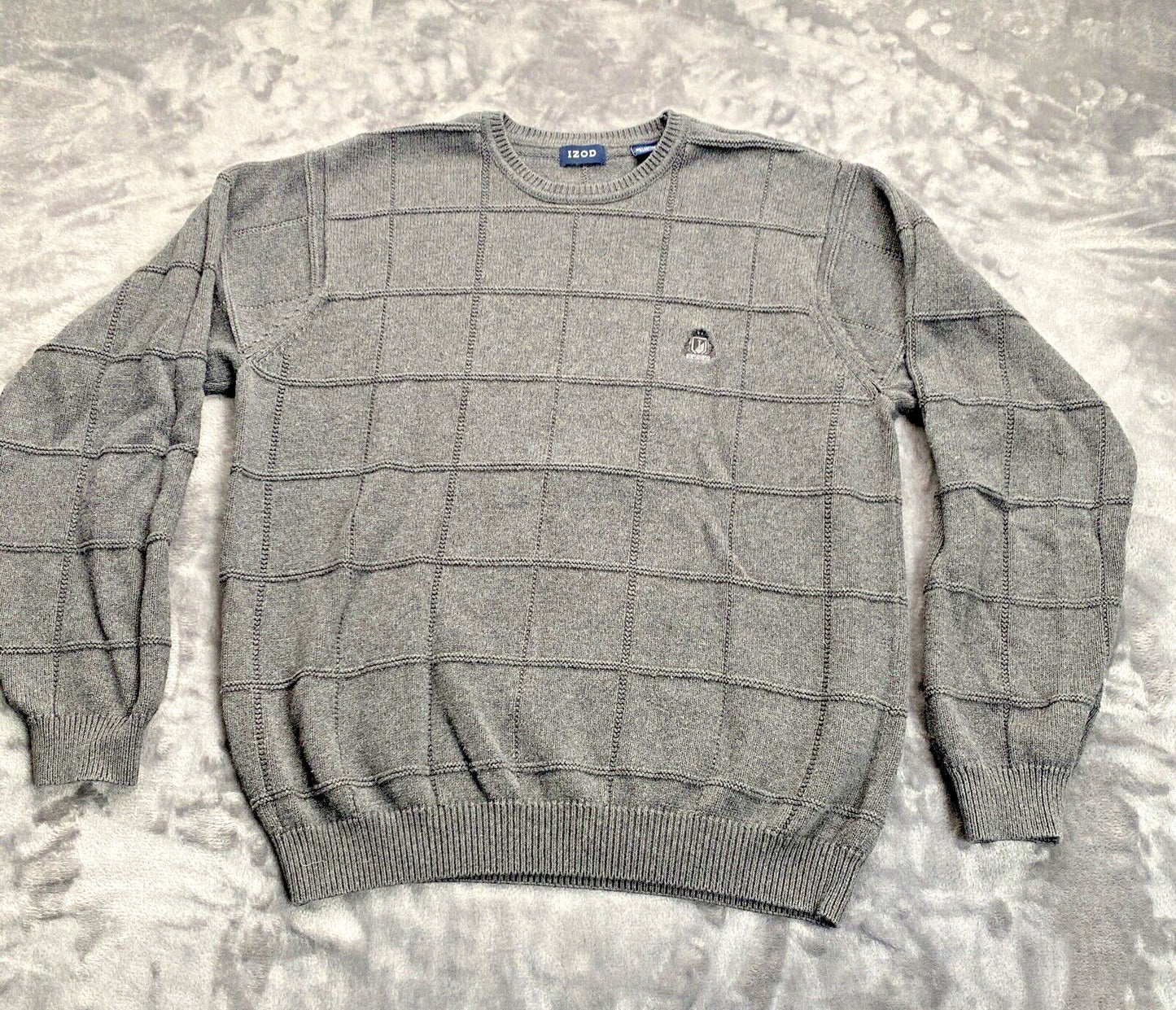 Izod Men's 100% Knit Sweater Chunky Gray Crew Neck Sweatshirt Size Large