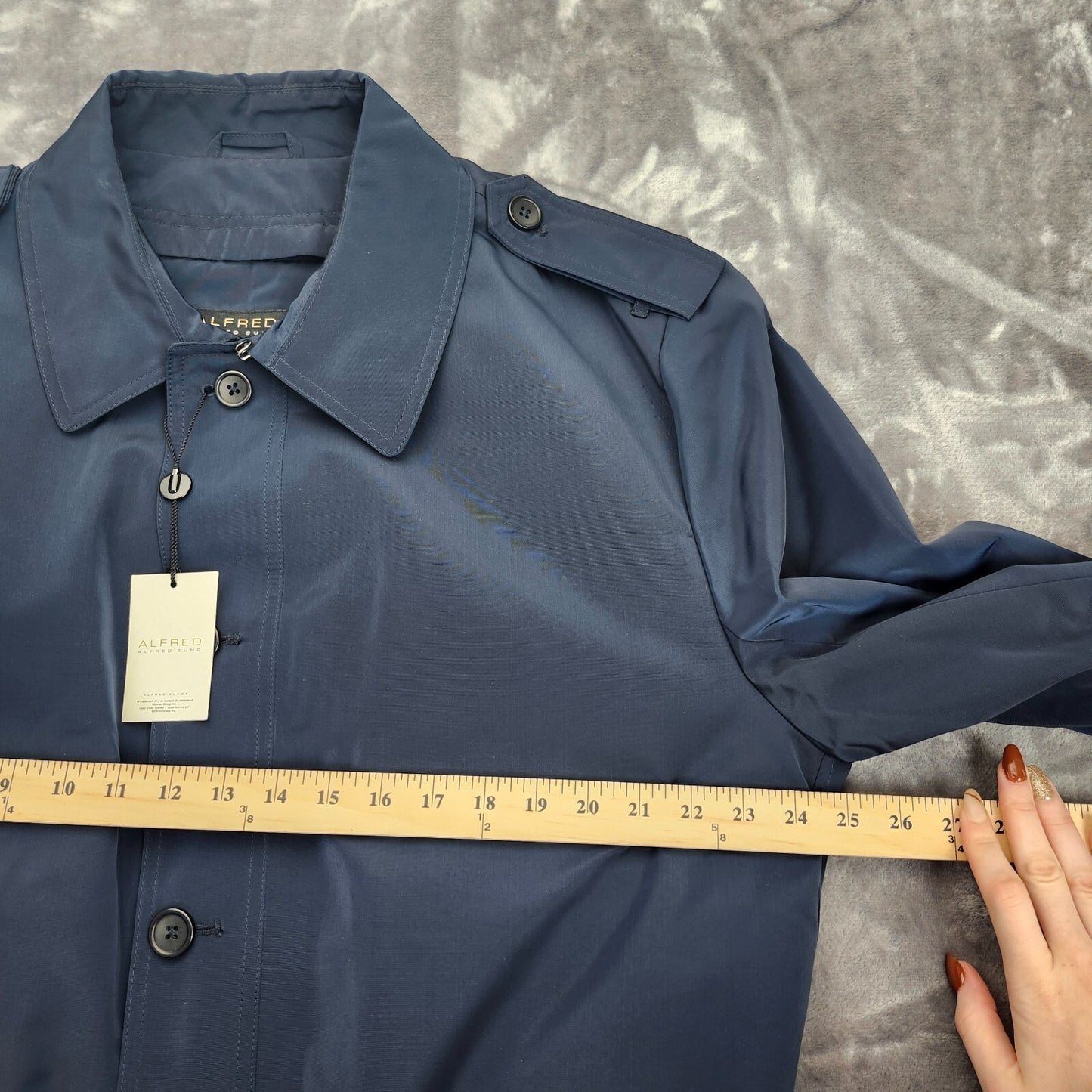 Alfred Sung Mens Rain Jacket Blue Trench Coat 46 Regular