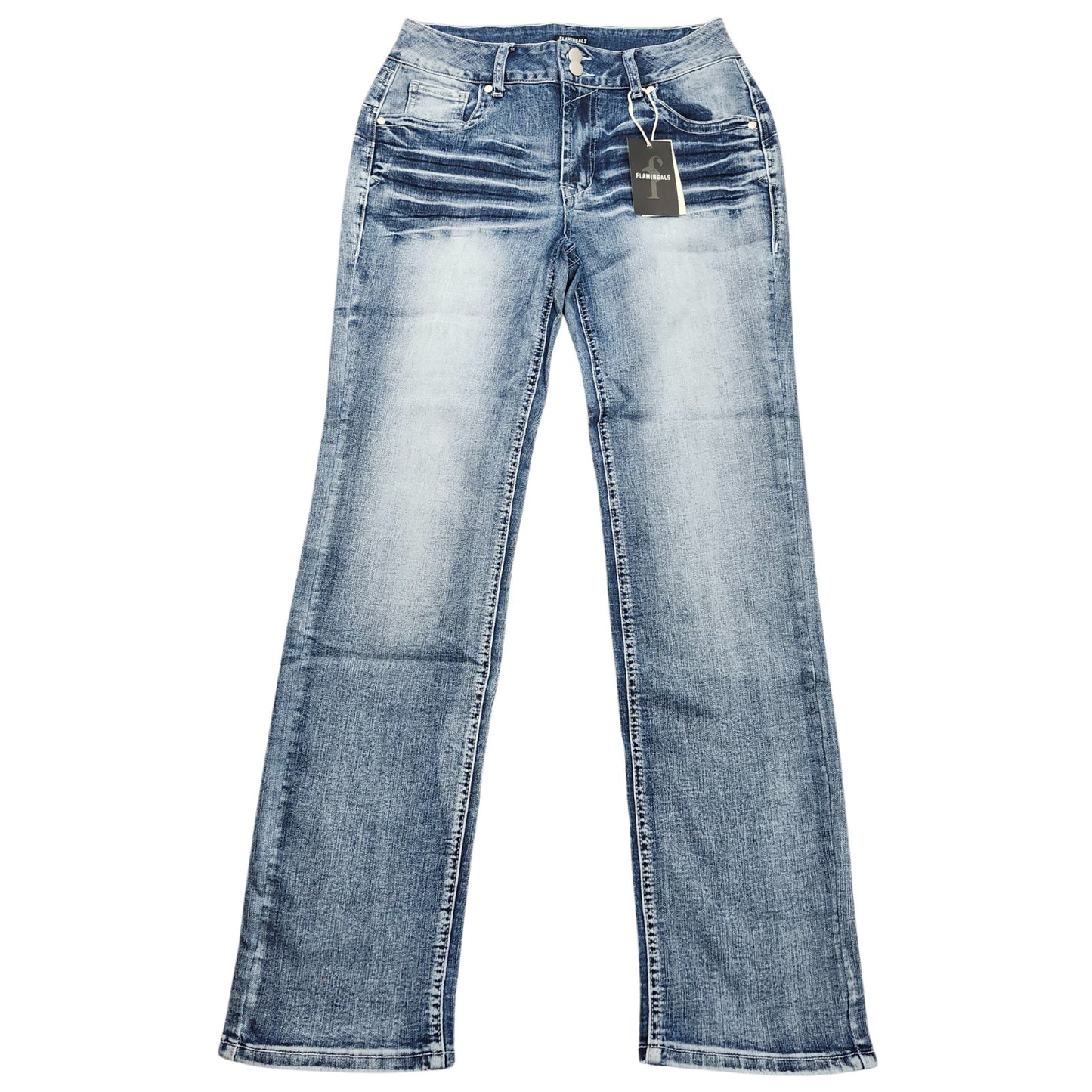 Flamingals Women's Mid Rise Straight Blue Jeans Large