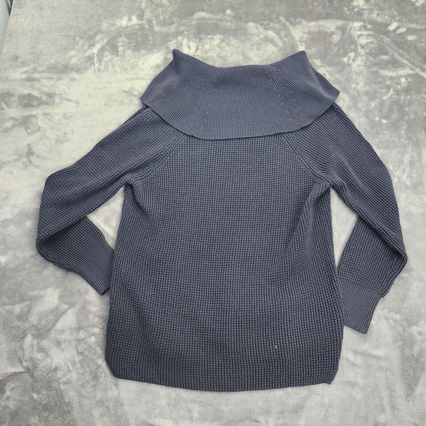 Michael Kors Oversized Waffle knit Cowl Sweater Blue Medium