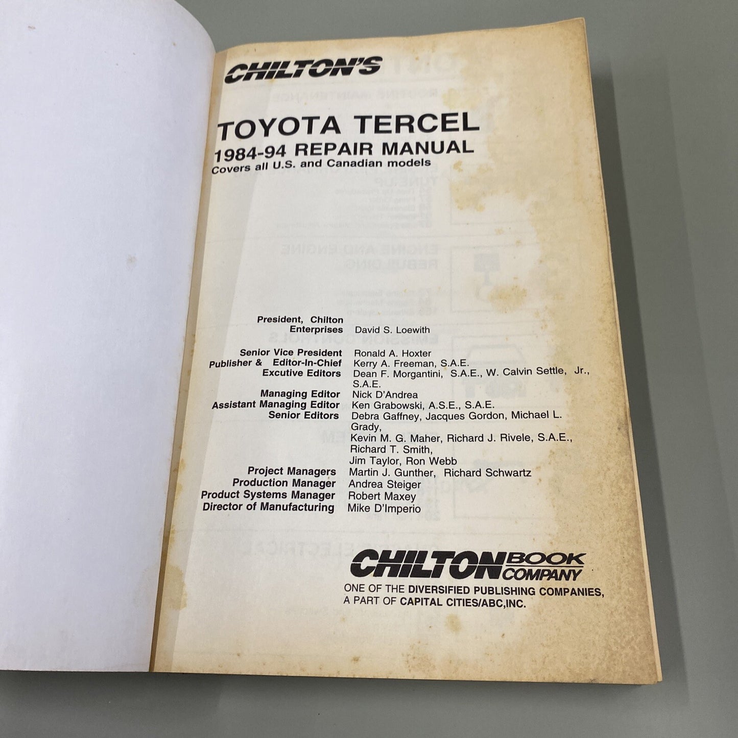 Chilton Toyota Tercel 1984-1994 Repair Manual : CH8599