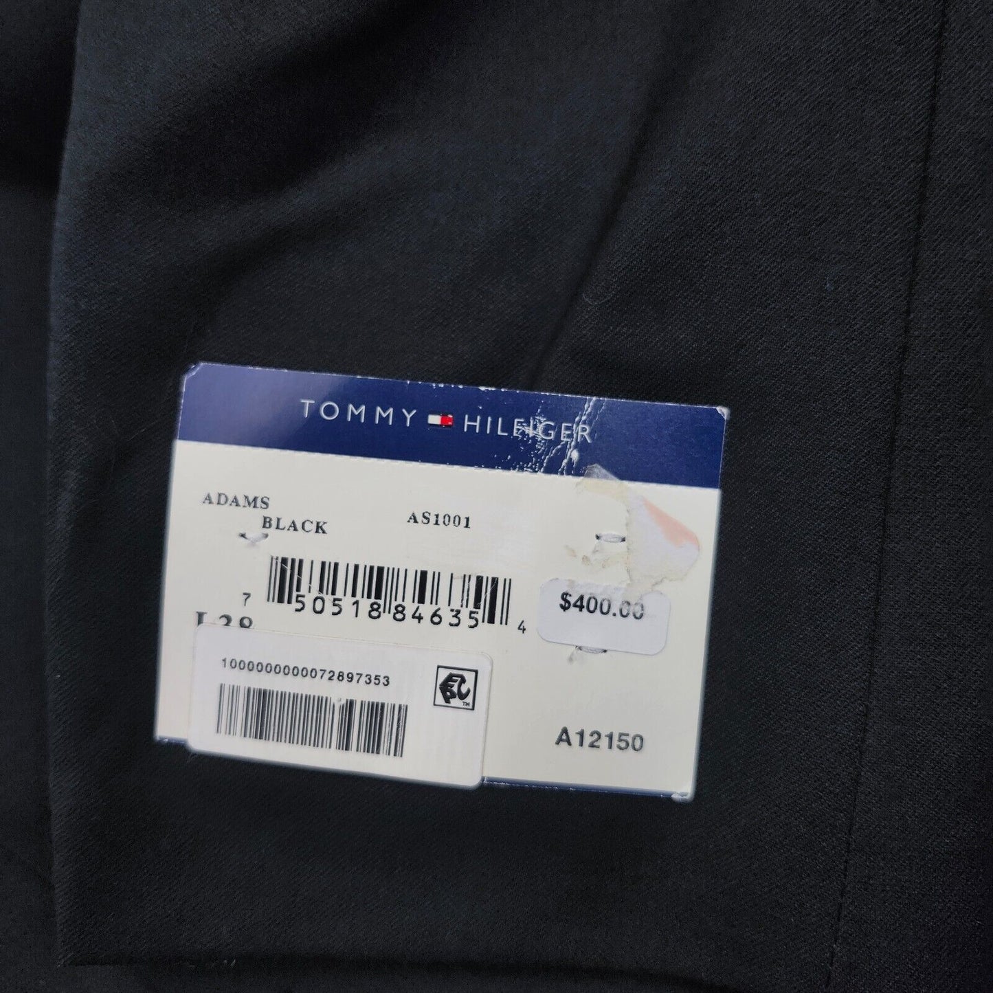 NWT Tommy Hilfiger Mens Suit Jacket 100% Wool Black Notch Lapel 38 Long