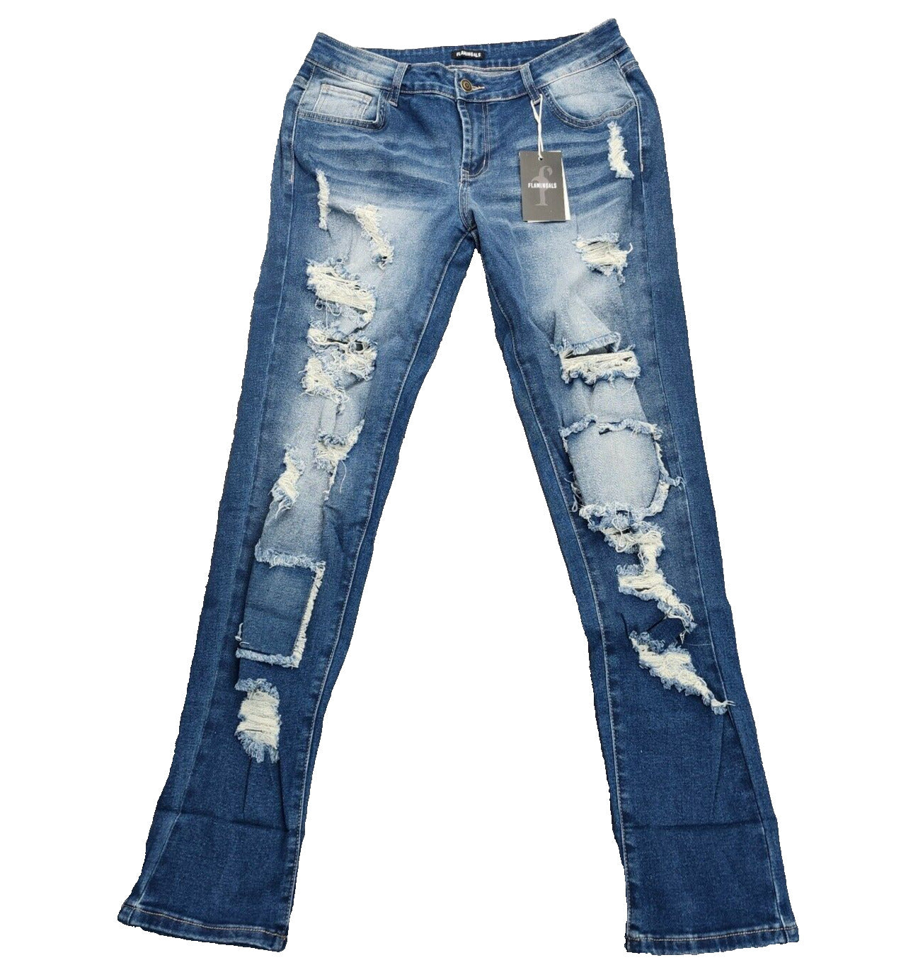 NWT Flamingals Women's Skinny Ripped Blue Jeans Size Large