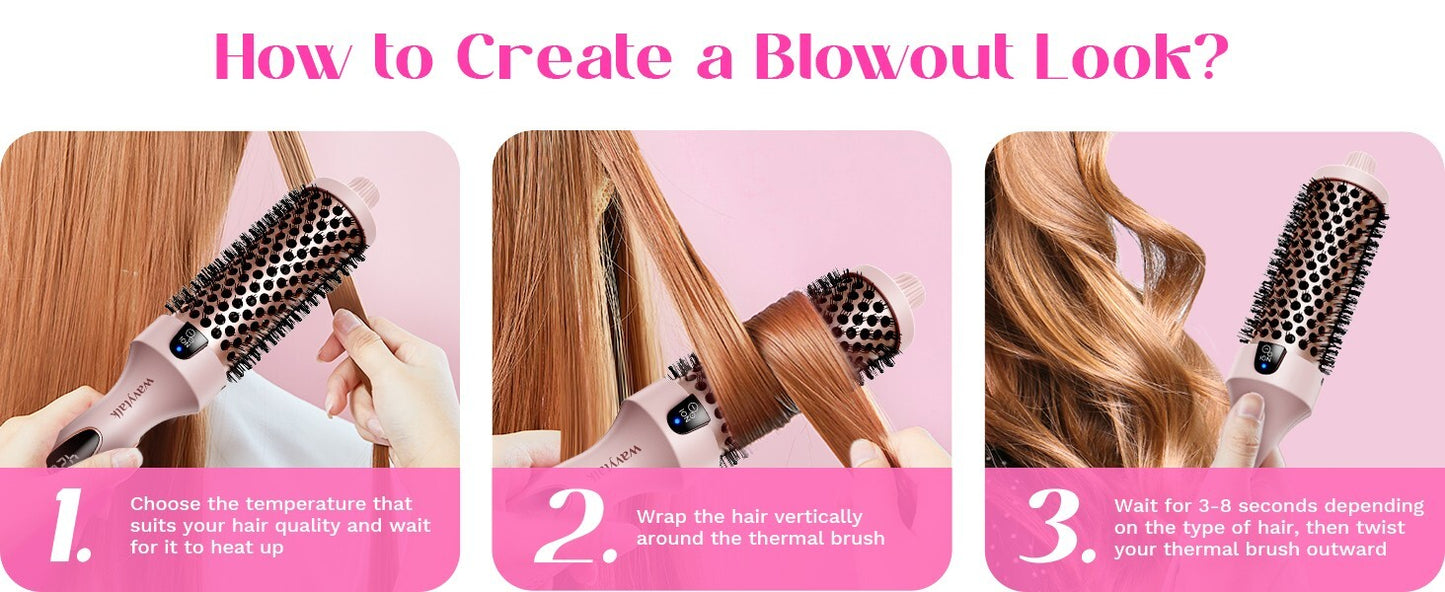 Wavytalk Thermal Brush, 1.5 Inch Blowout Express Ionic Heated Round Brush Pink