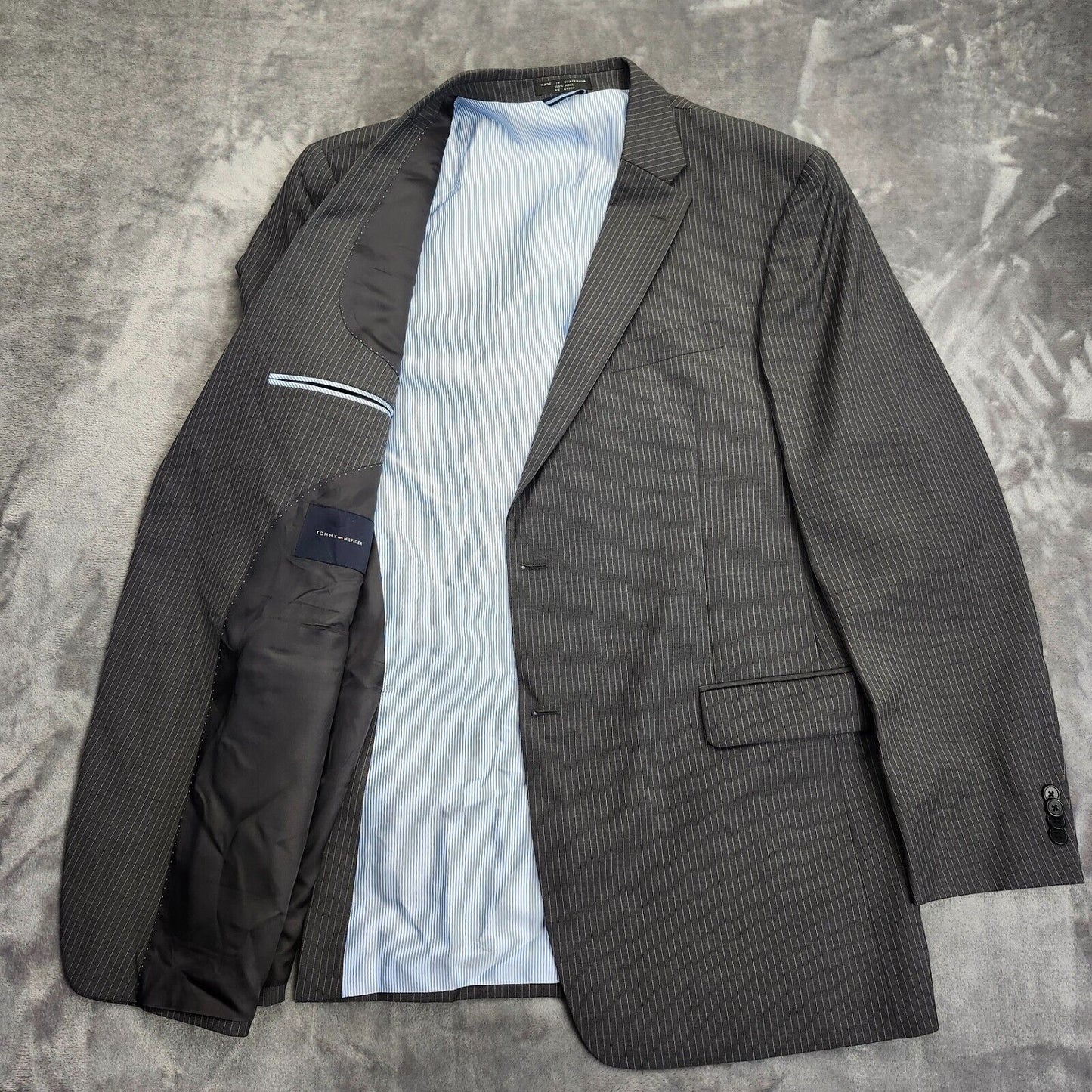 Tommy Hilfiger Men's Suit Jacket Two Button Single Breasted Gray Striped 46L