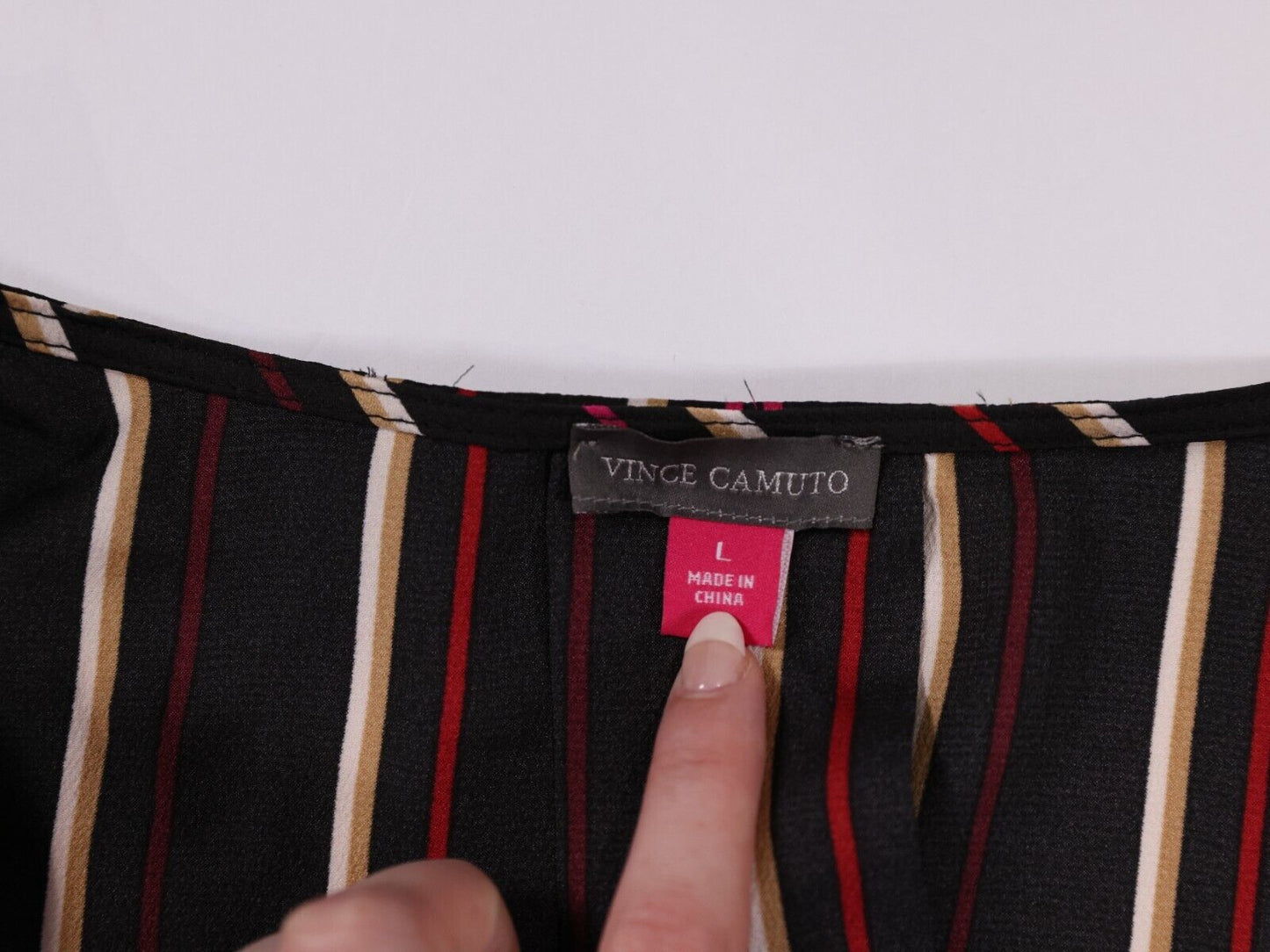 Vin Camuto Womens Black Red and Gold Blouse Holiday Hues Size L