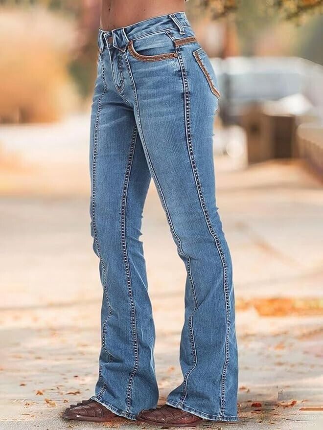 Flamingals Flared High Rise Casual Wash Wrap Denim Jeans Large