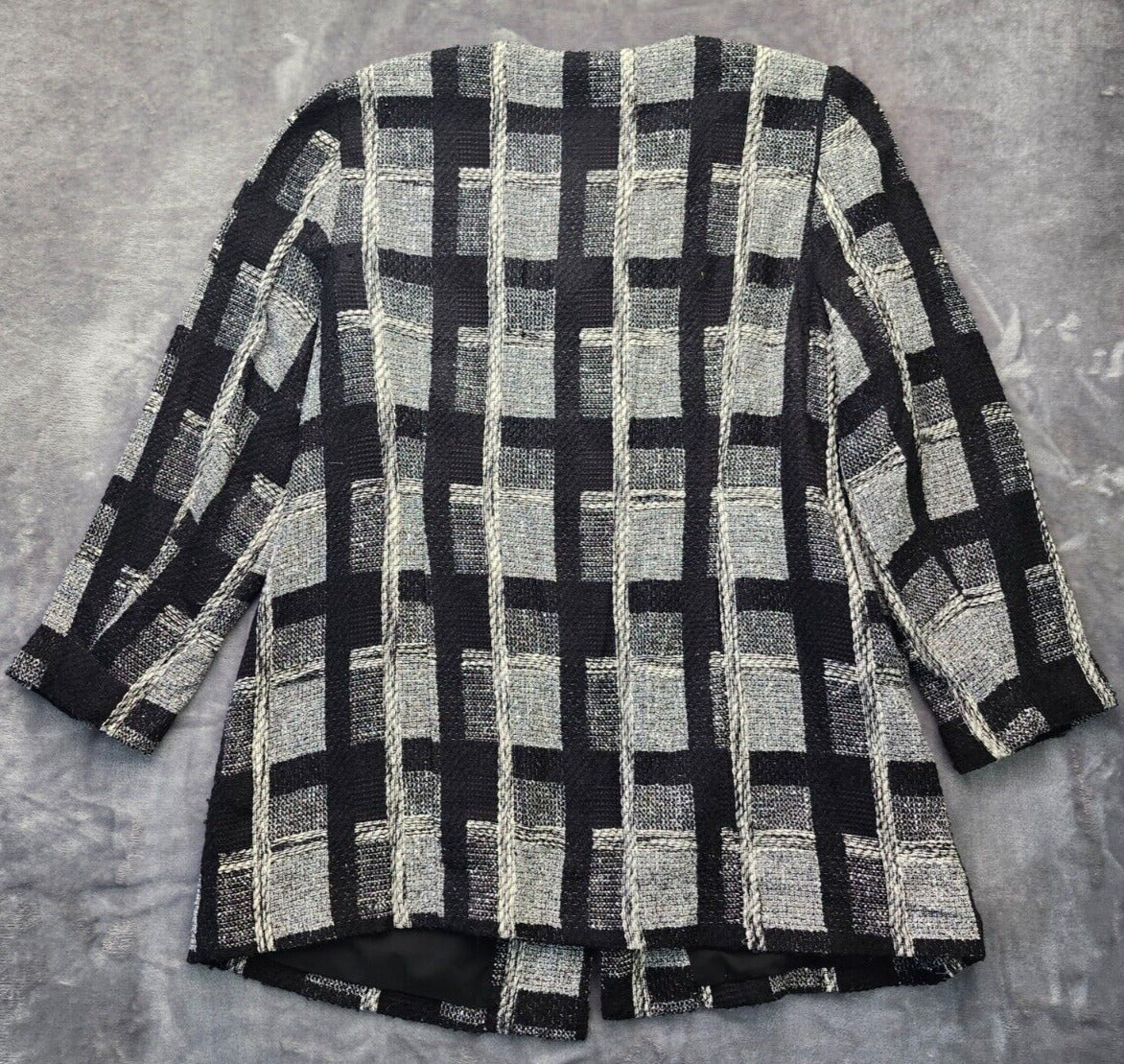 Chico's Size (Size 3) Plaid 2 Button Open Duster Coat Black & White