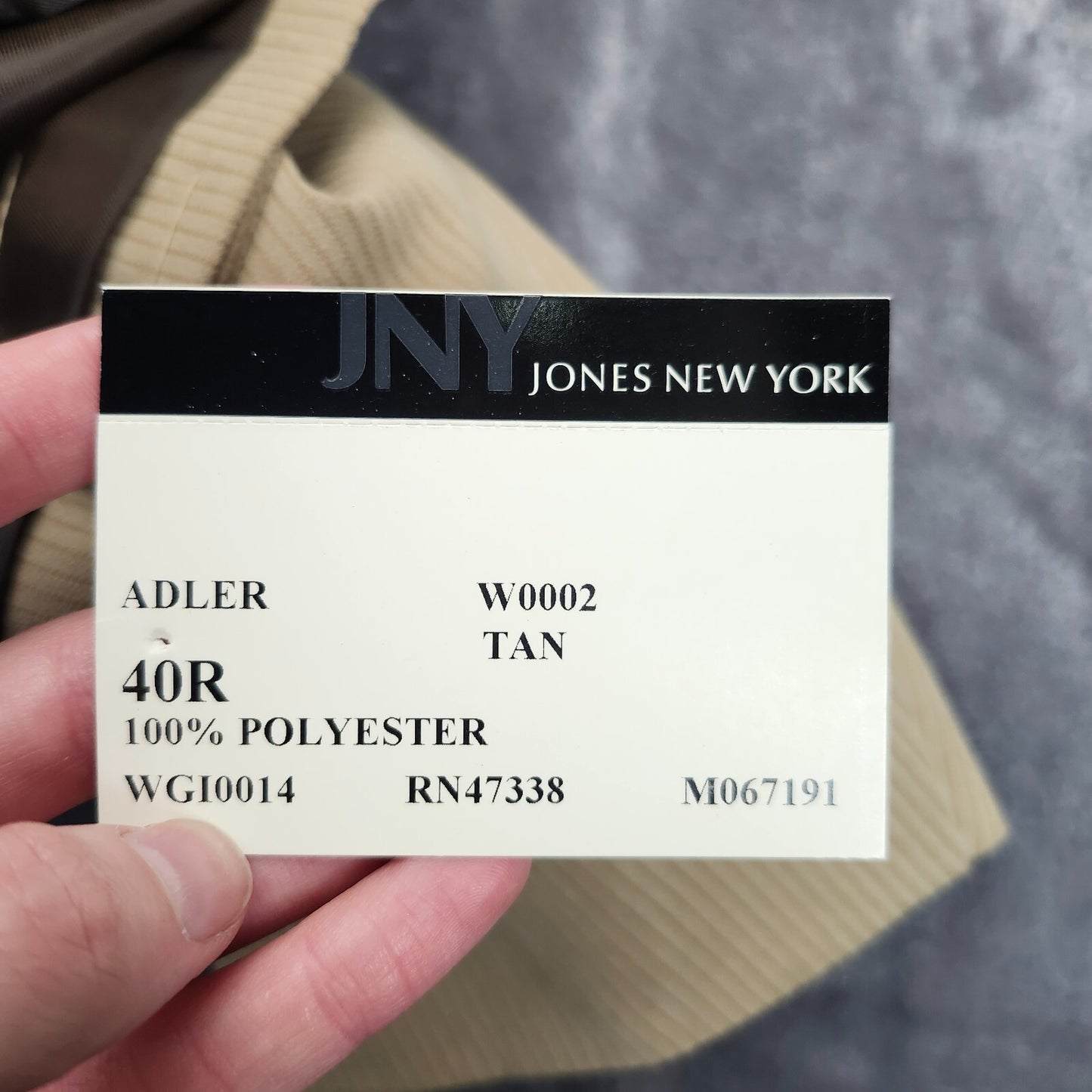 NWT JNY Jones New York Men's 40 Regular Suit Coat Style Adler Tan Notch Lapel
