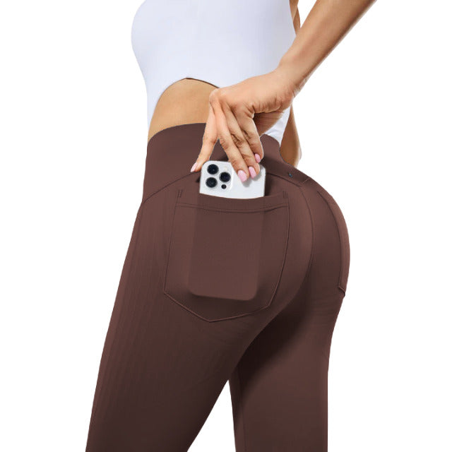 fanka lift and curve Body Sculpt Pocket Flare Leggings brown Size Small