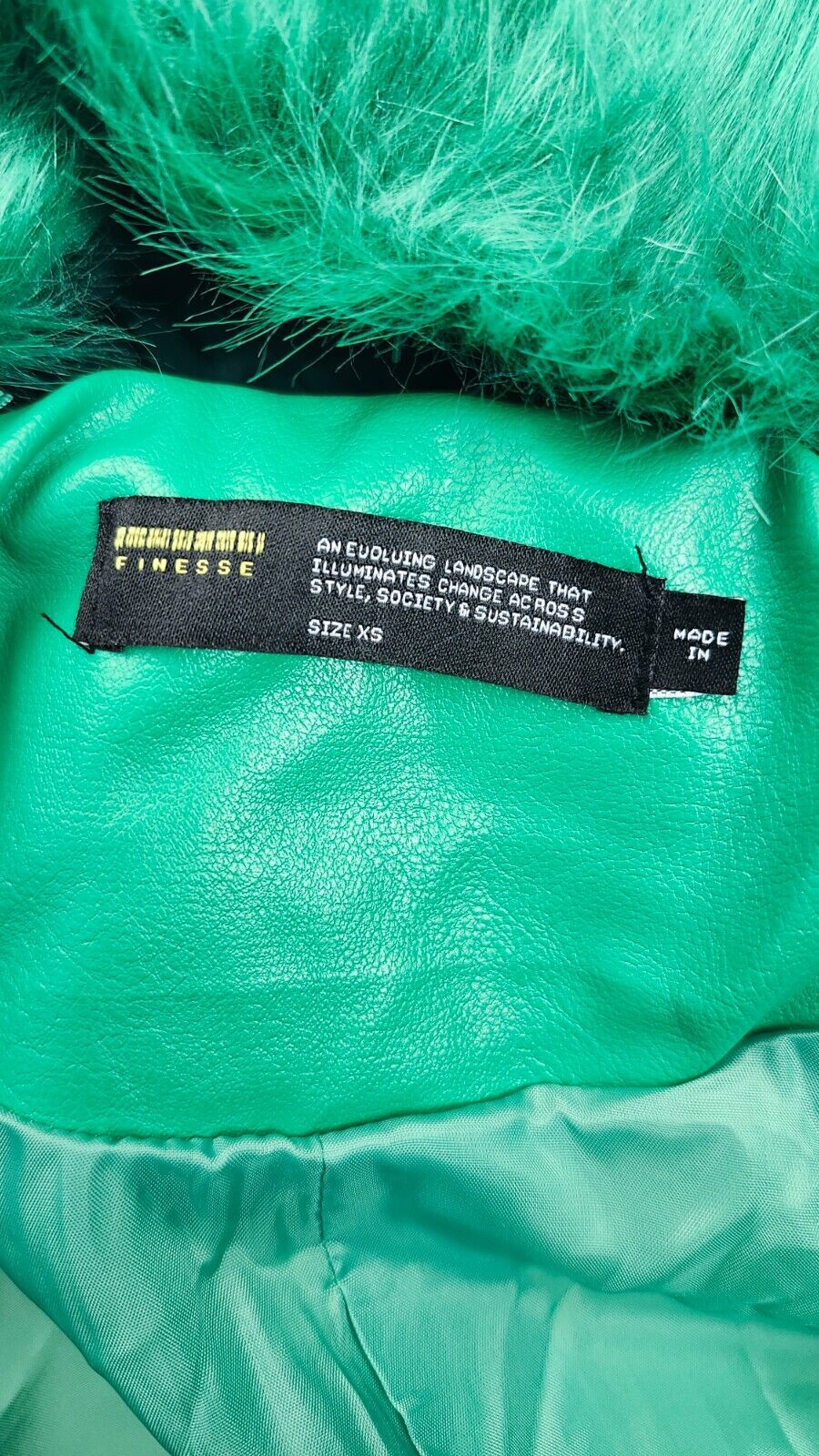 Finesse Bright Green Faux Fur Collar Trim Trench Coat XS