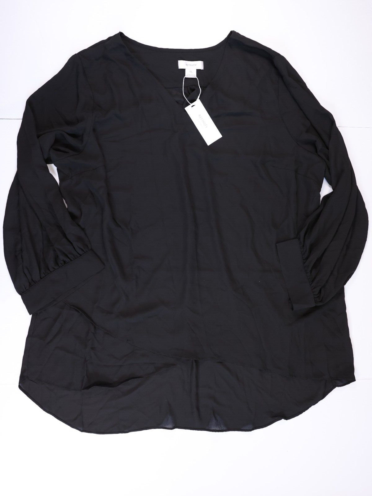Refinity Chic Top Overlay Shirt V Kneck with Pockets Size XL Black
