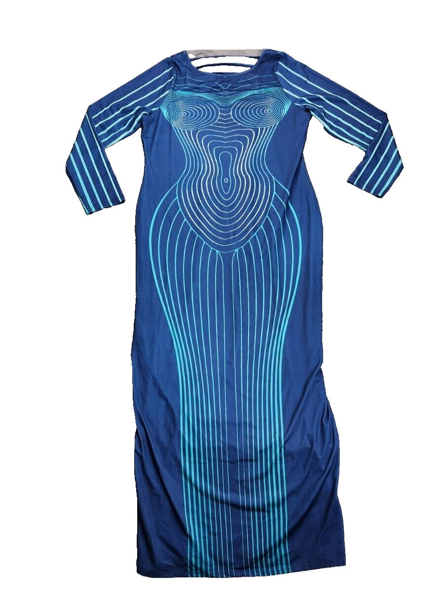 Finesse Women’s Larisa Body Blue Print Bodycon Maxi Dress Size 2XL