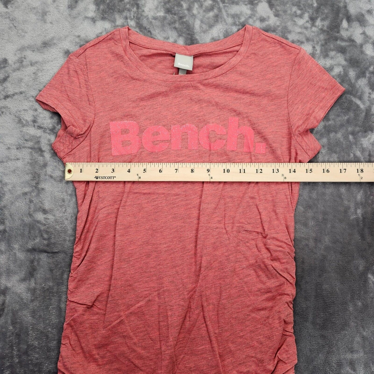 Bench UrbanWear Womens Cap sleeve ruched sides T-Shirt with logo Size Small