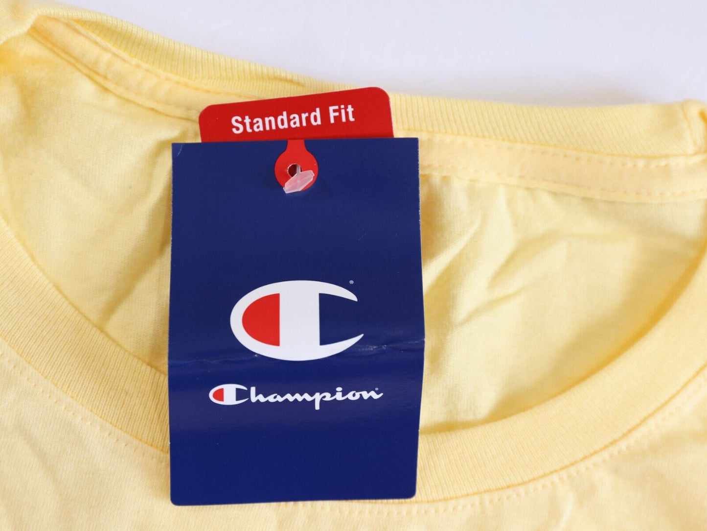 Champion Yellow T-Shirt Men's Jersey Tee Classic Fit Script Logo Size Medium