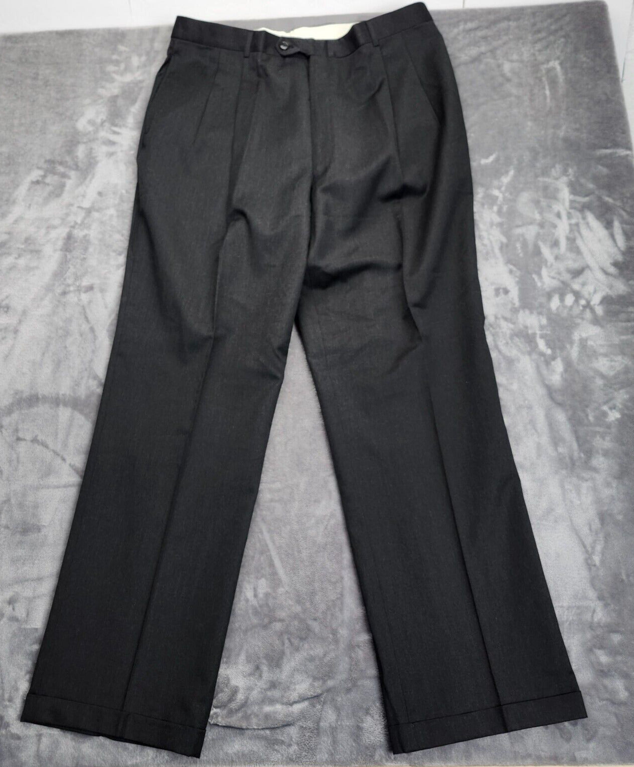 Men's Black 100% Wool Suit Set Jacket 48L Pants 36x32
