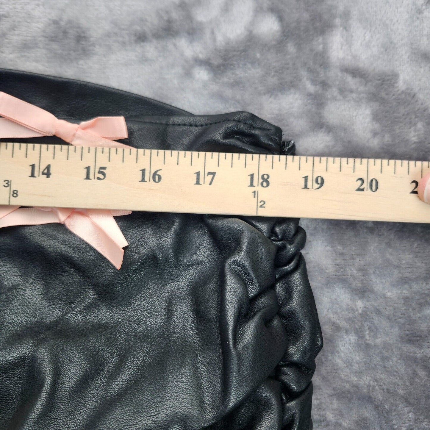 Finesse Black faux leather corset with pink ribbon ties XL