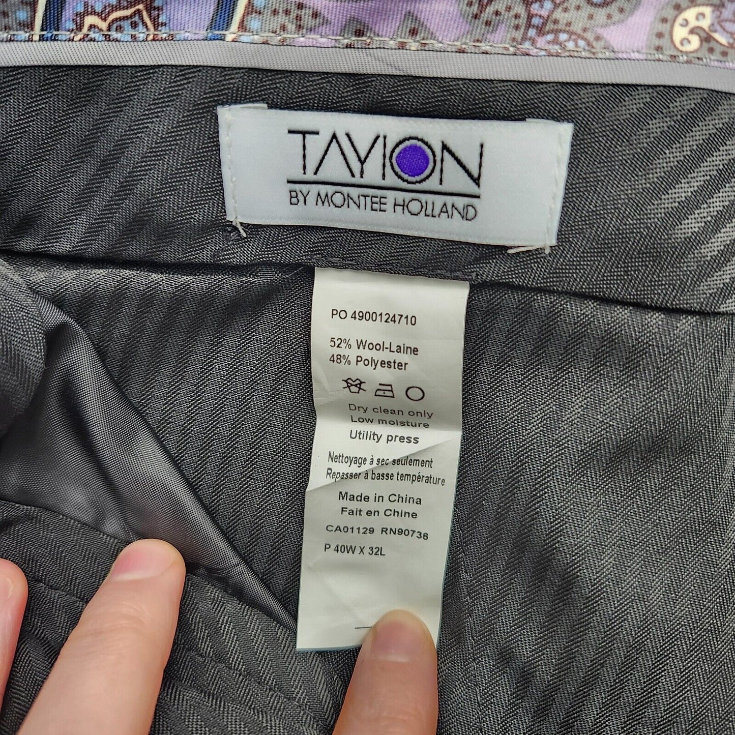 Tayion By Montee Holland Mens Classic-Fit Wool-Blend Dress Pants 40W x 32L Grey