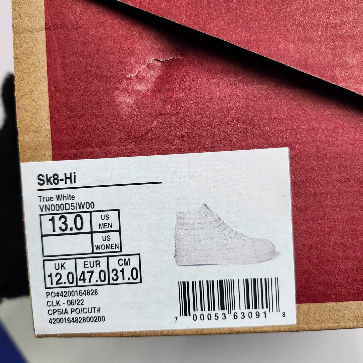 Size 13 - VANS Sk8- High True White