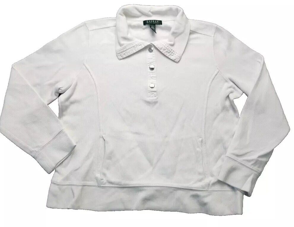 Ralph Lauren LRL Sweater Womens Size Large White Long Sleeve Button Shirt