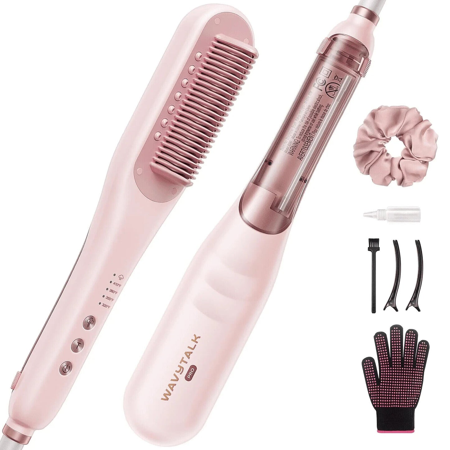 Wavytalk Pro Ceramic Heated Hair Straightening Brush, 3 in 1 with Steam, Pink