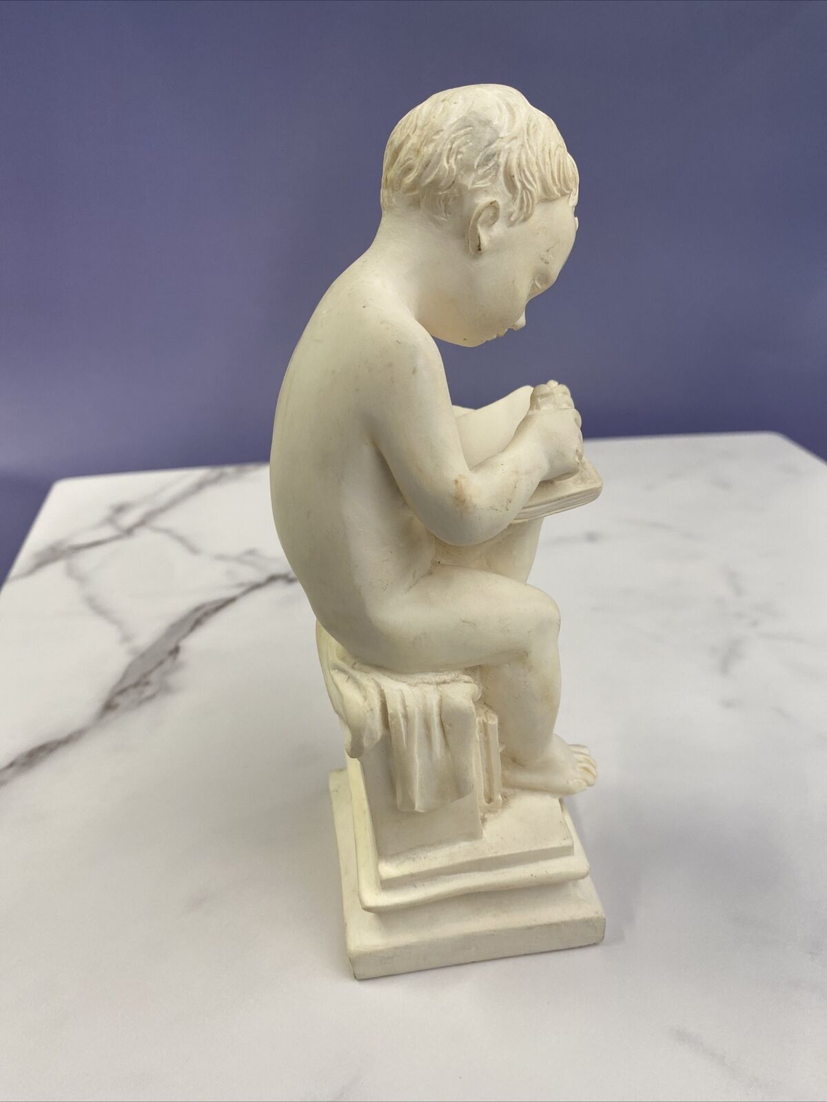 Antonio Canova Seated Child Reading Marble Composit Sculpture By Gino Ruggeri