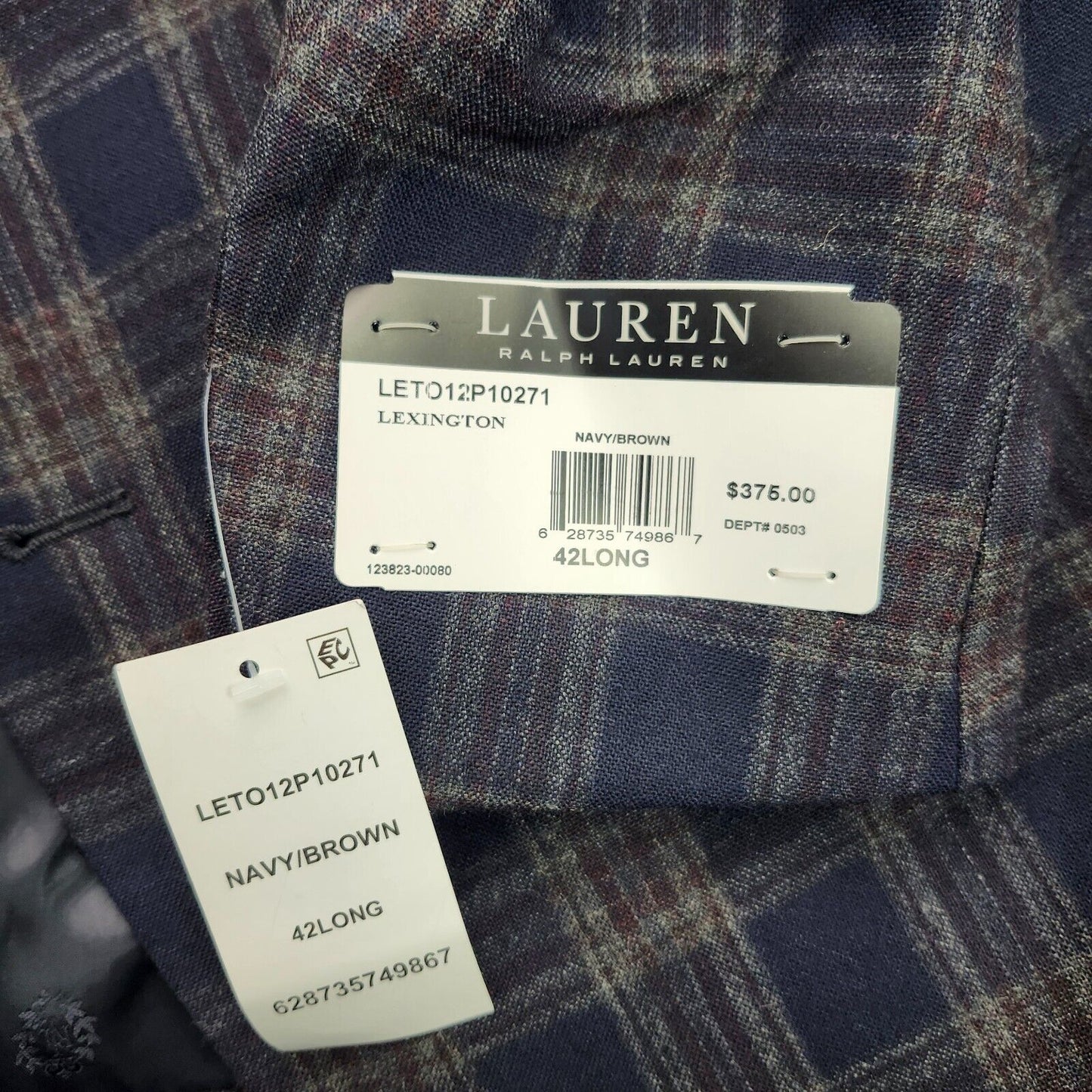 Lauren Ralph Lauren Polyester Blue Plaid Suit Jacket Blazer 42L NWT