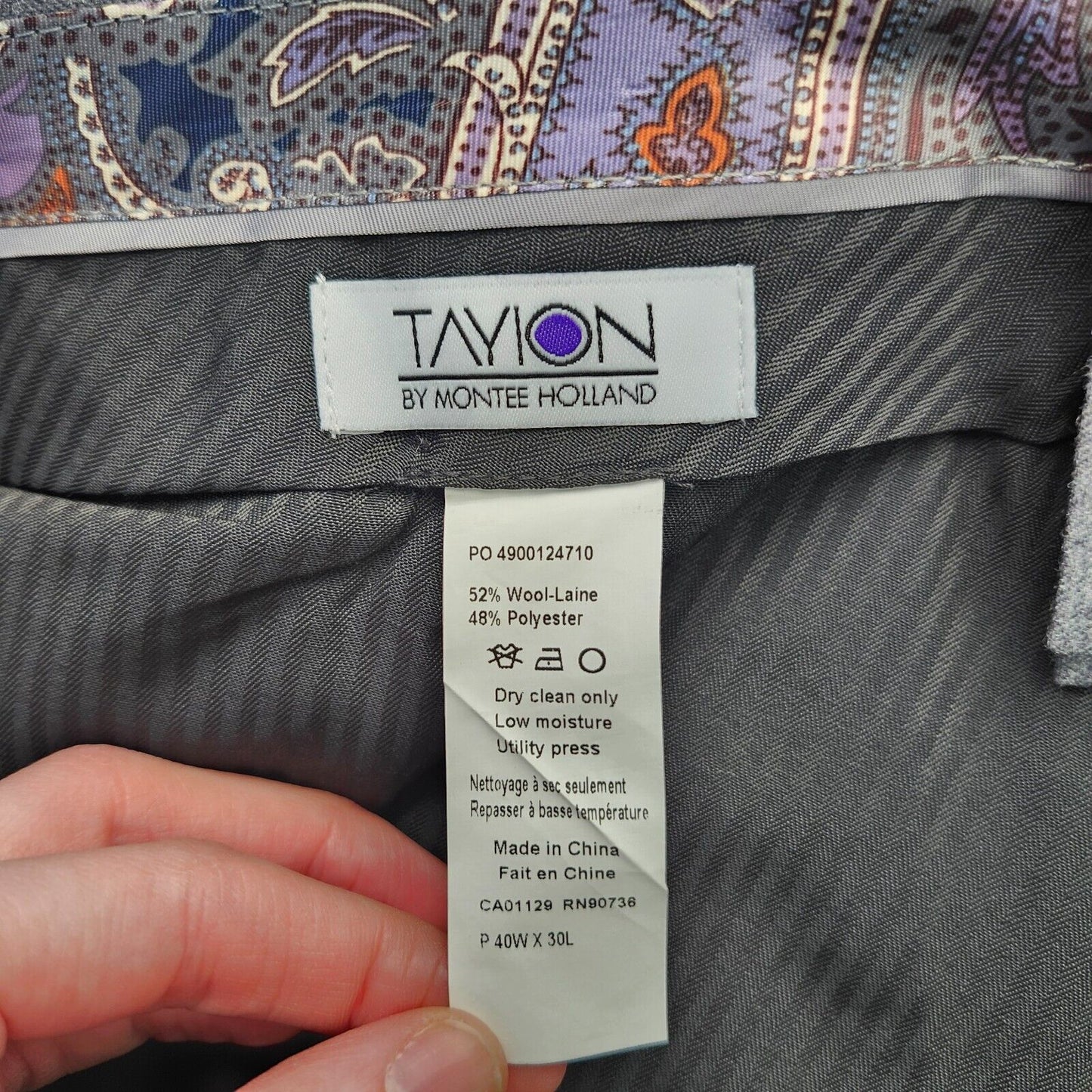 Tayion By Montee Holland Mens Classic-Fit Wool-Blend Dress Pants 40W x 30L Grey