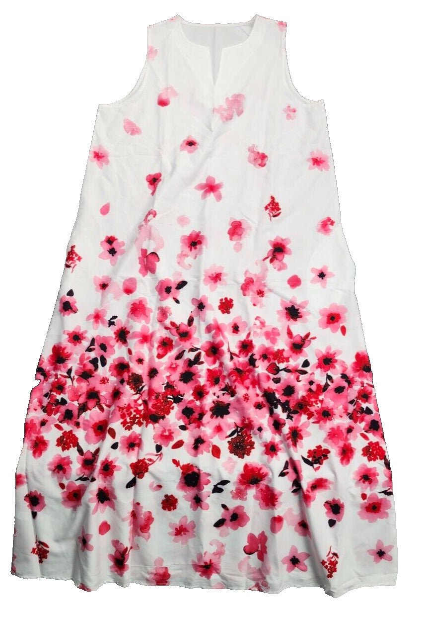 Women's Casual Floral Printed Sleeveless Long Maxi Dress with Pocket 3XL